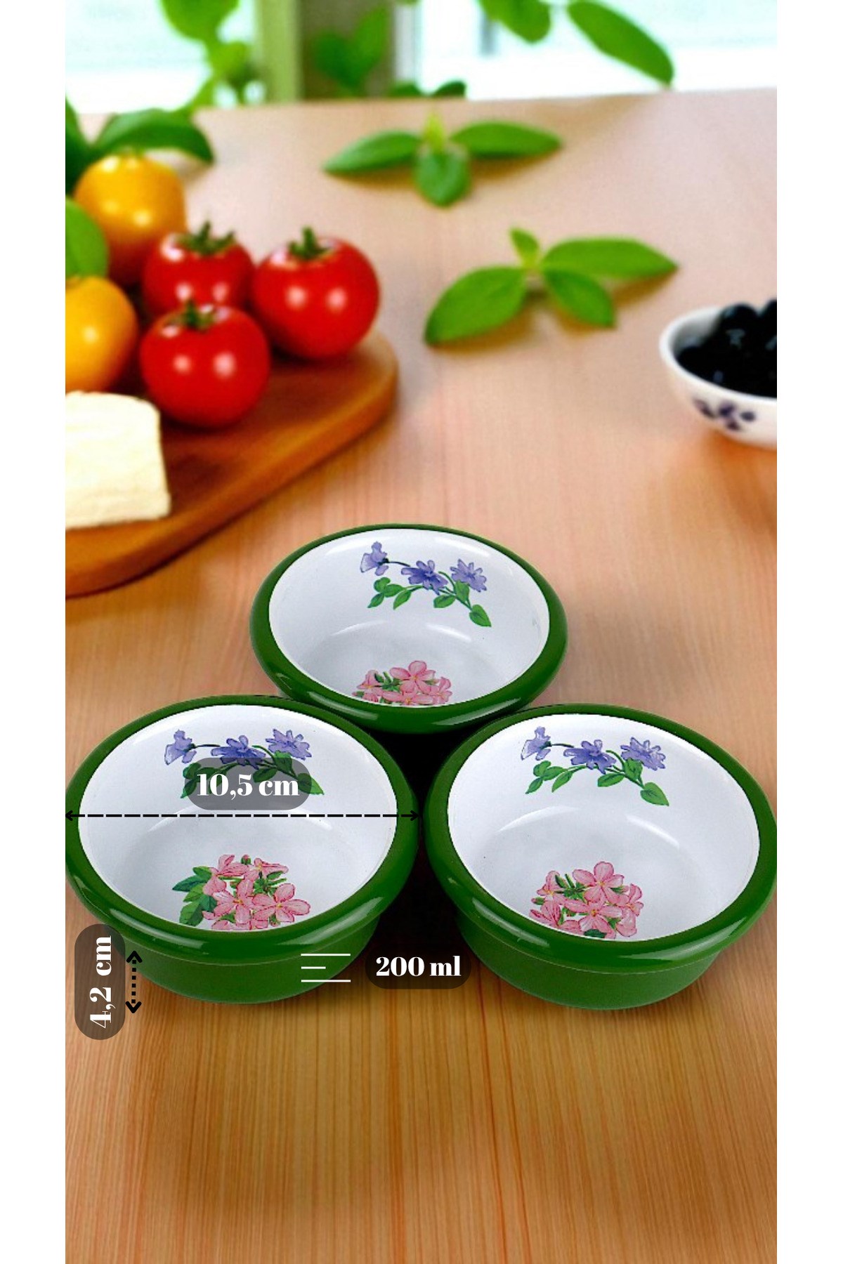3 Parça 10Cm Emaye Dik Tabak Set , Kahvaltı Tabağı, Reçellik, Zeytin, Peynir Tabağı, Çeyiz, Hediye