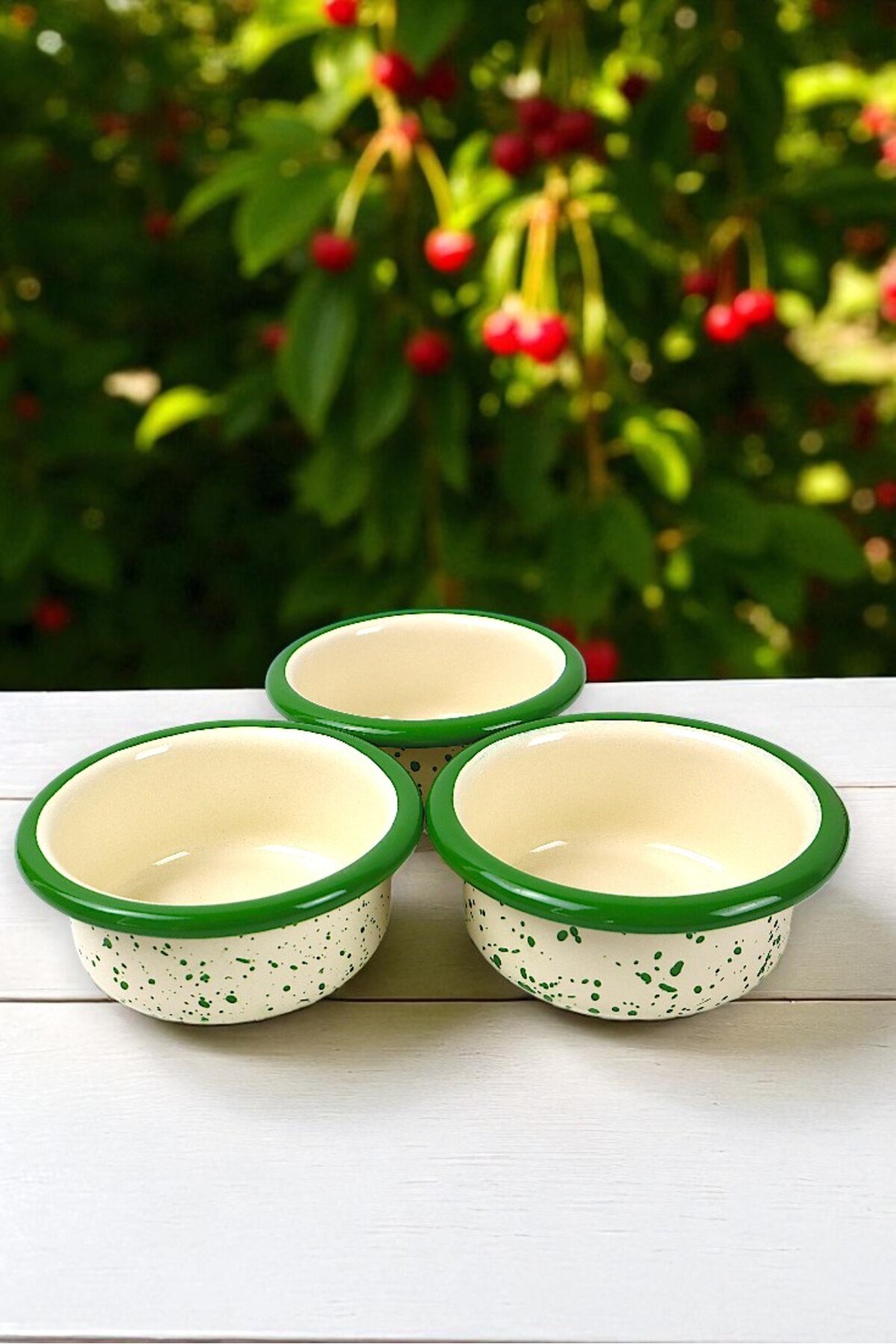3 Parça 10Cm Emaye Dik Tabak Set , Kahvaltı Tabağı, Reçellik, Zeytin, Peynir Tabağı, Çeyiz, Hediye