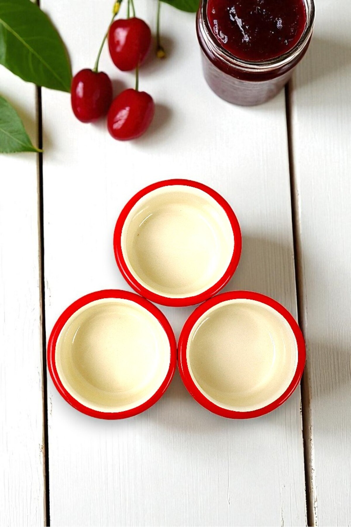 3 Parça 10Cm Emaye Dik Tabak Set , Kahvaltı Tabağı, Reçellik, Zeytin, Peynir Tabağı, Çeyiz, Hediye
