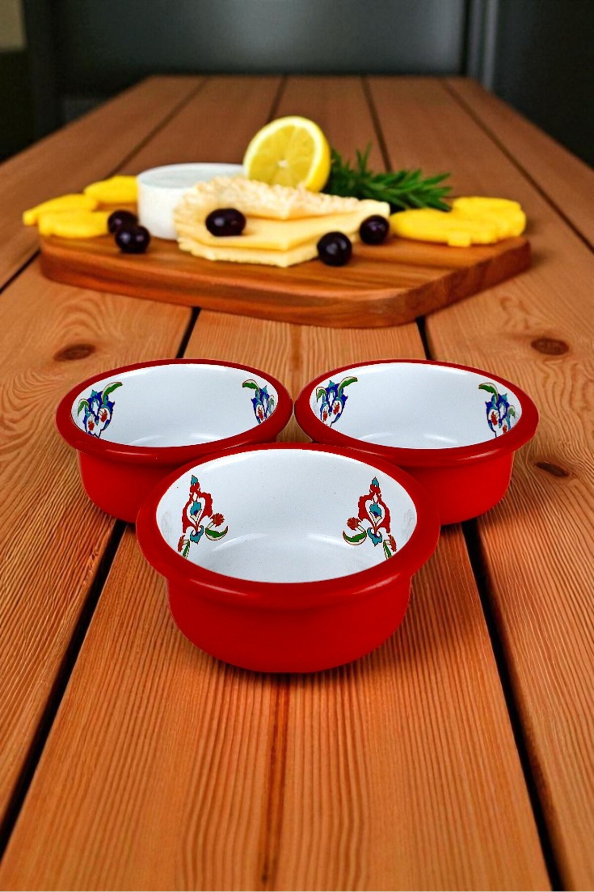 3 Parça 10Cm Emaye Dik Tabak Set , Kahvaltı Tabağı, Reçellik, Zeytin, Peynir Tabağı, Çeyiz, Hediye