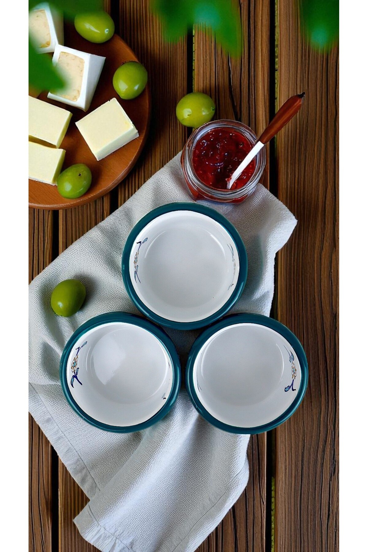 3 Parça 10Cm Emaye Dik Tabak Set , Kahvaltı Tabağı, Reçellik, Zeytin, Peynir Tabağı, Çeyiz, Hediye