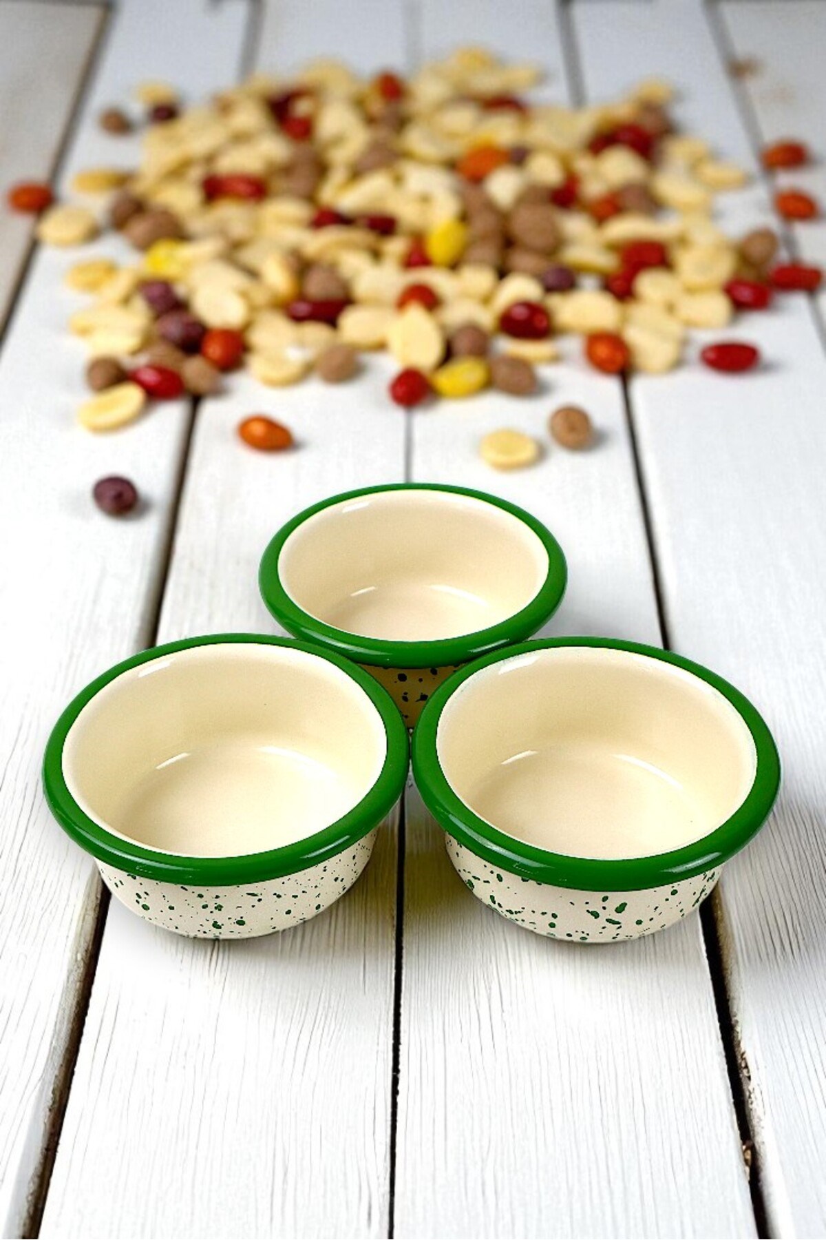 3 Parça 10Cm Emaye Dik Tabak Set , Kahvaltı Tabağı, Reçellik, Zeytin, Peynir Tabağı, Çeyiz, Hediye