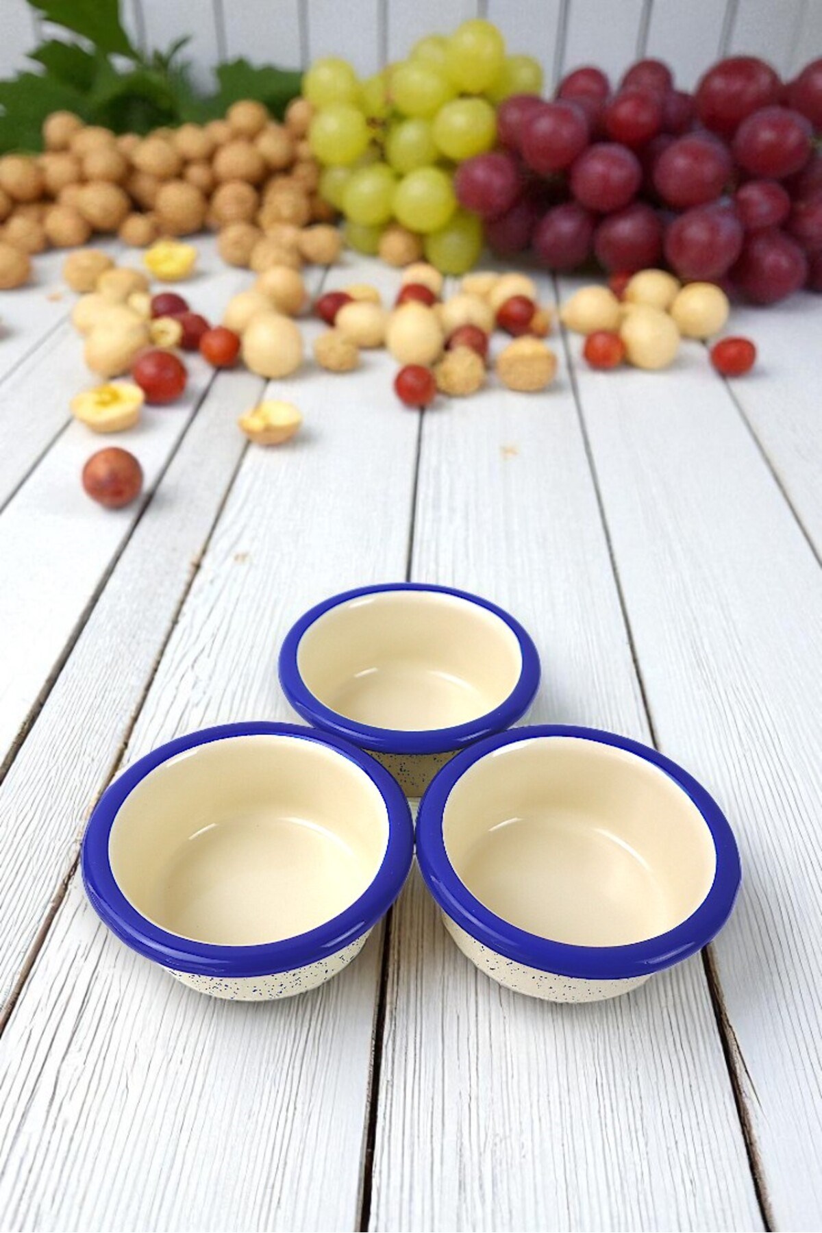 3 Parça 10Cm Emaye Dik Tabak Set , Kahvaltı Tabağı, Reçellik, Zeytin, Peynir Tabağı, Çeyiz, Hediye