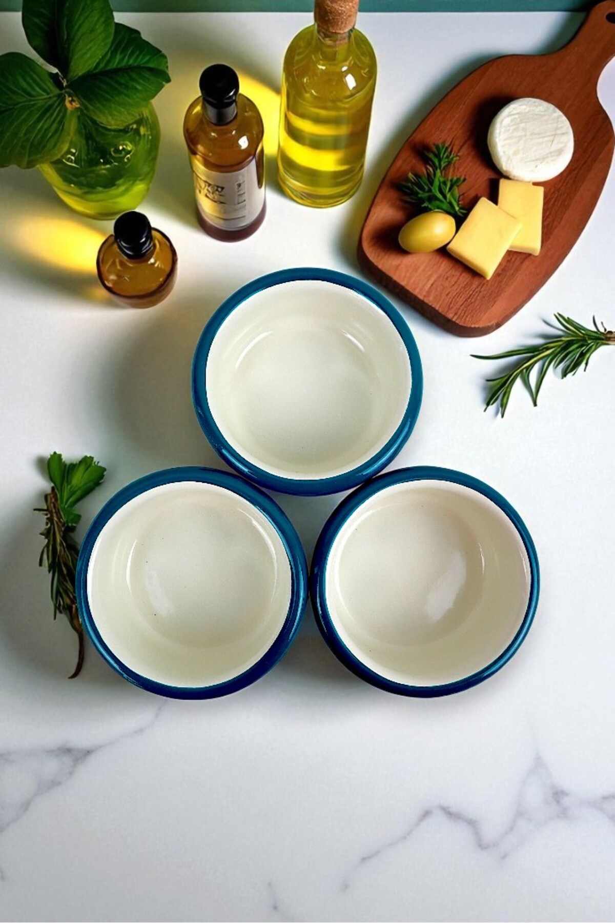 3 Parça 10Cm Emaye Dik Tabak Set , Kahvaltı Tabağı, Reçellik, Zeytin, Peynir Tabağı, Çeyiz, Hediye
