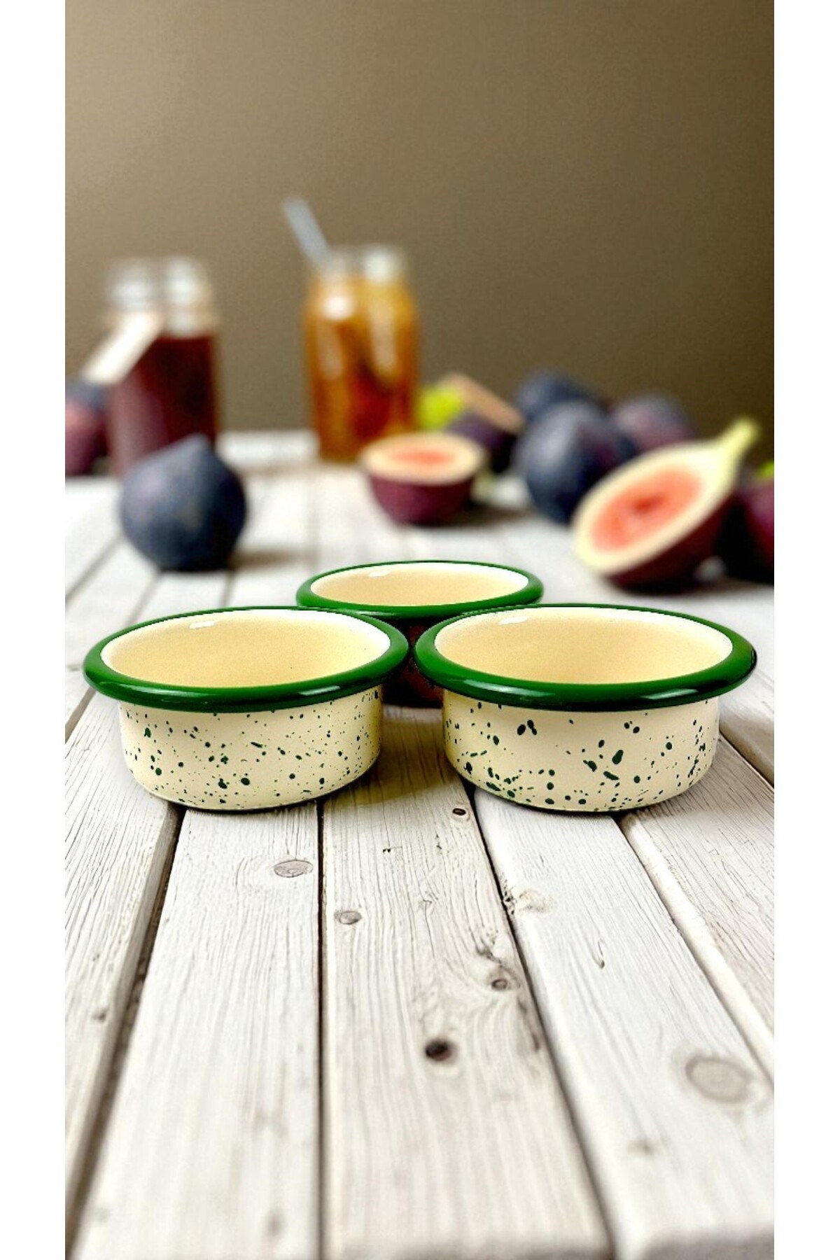 3 Parça 10Cm Emaye Dik Tabak Set , Kahvaltı Tabağı, Reçellik, Zeytin, Peynir Tabağı, Çeyiz, Hediye