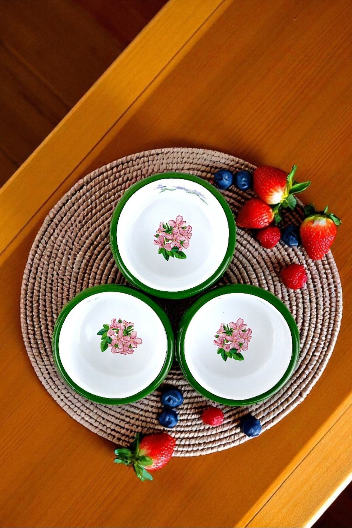 3 Parça 10Cm Emaye Dik Tabak Set , Kahvaltı Tabağı, Reçellik, Zeytin, Peynir Tabağı, Çeyiz, Hediye
