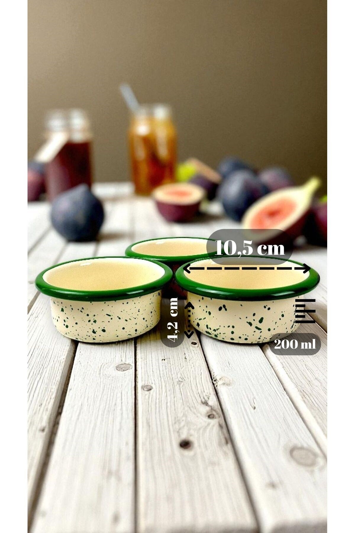 3 Parça 10Cm Emaye Dik Tabak Set , Kahvaltı Tabağı, Reçellik, Zeytin, Peynir Tabağı, Çeyiz, Hediye