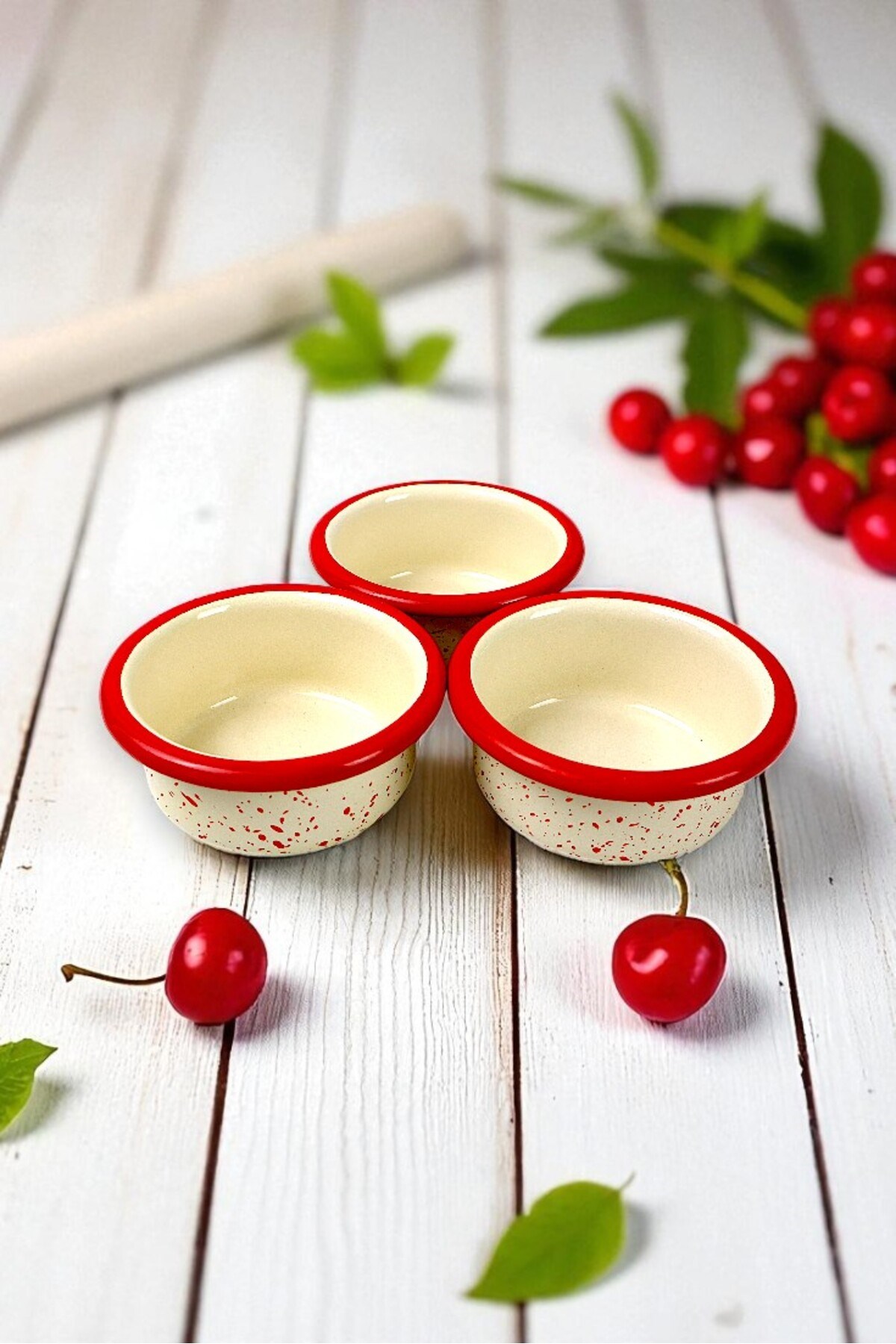 3 Parça 10Cm Emaye Dik Tabak Set , Kahvaltı Tabağı, Reçellik, Zeytin, Peynir Tabağı, Çeyiz, Hediye