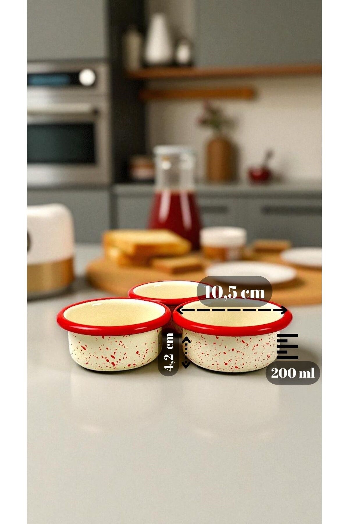3 Parça 10Cm Emaye Dik Tabak Set , Kahvaltı Tabağı, Reçellik, Zeytin, Peynir Tabağı, Çeyiz, Hediye