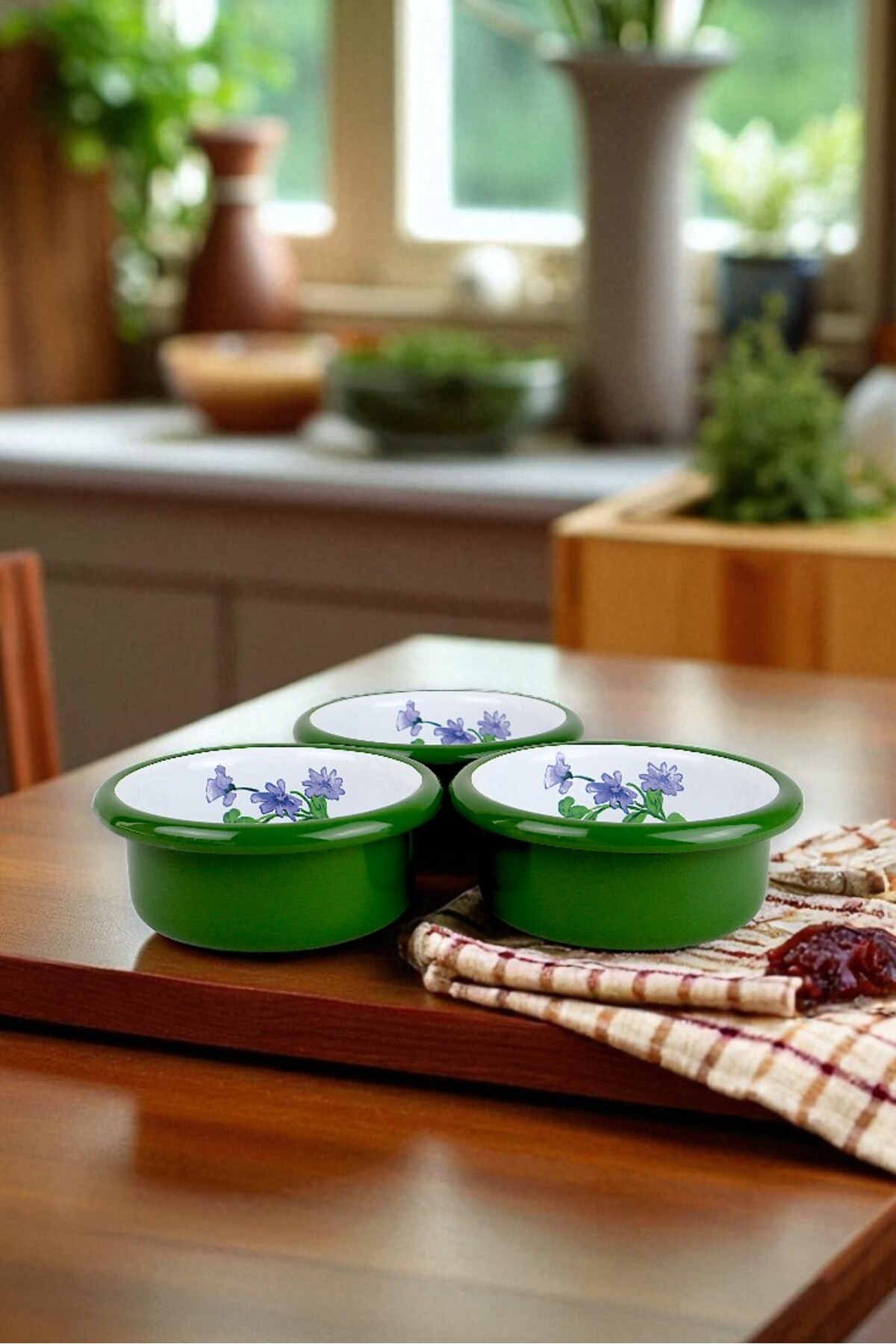 3 Parça 10Cm Emaye Dik Tabak Set , Kahvaltı Tabağı, Reçellik, Zeytin, Peynir Tabağı, Çeyiz, Hediye