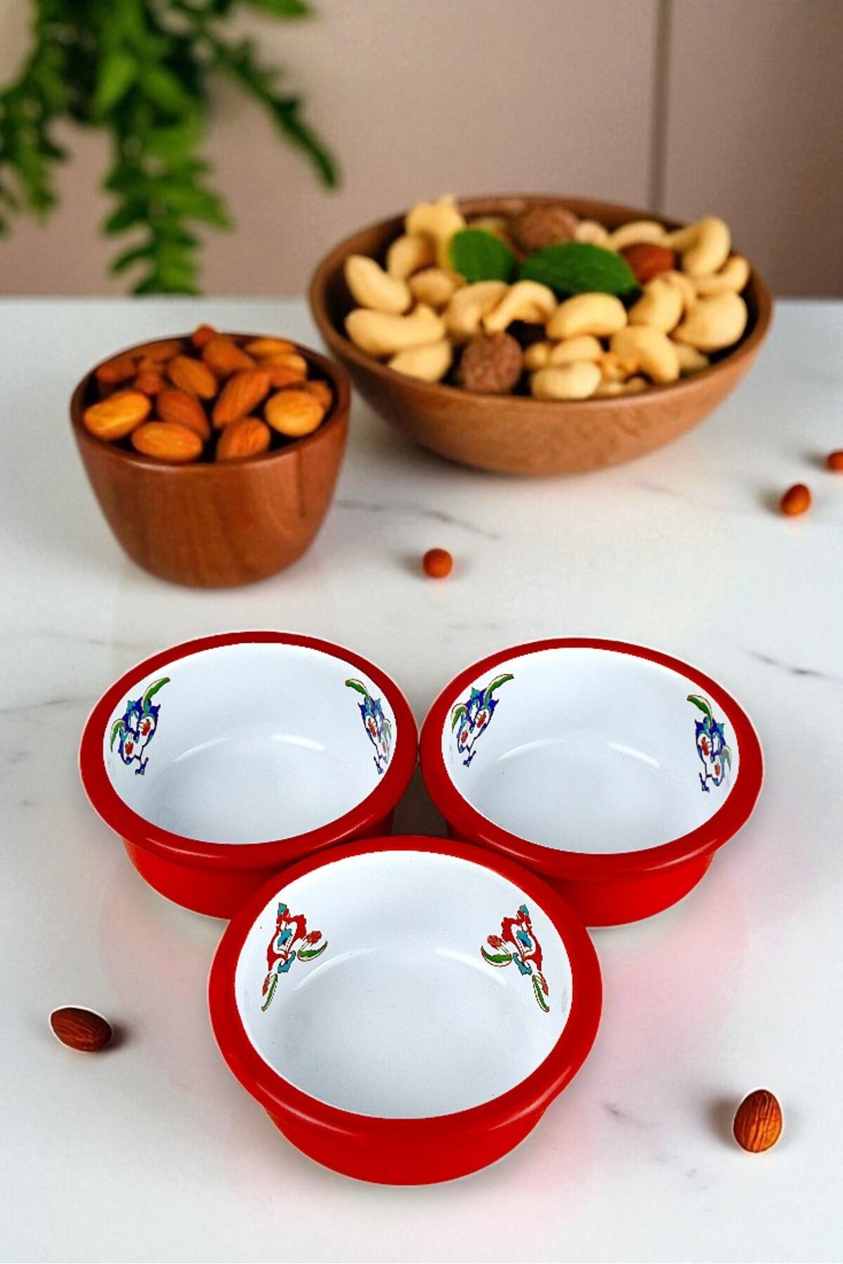 3 Parça 10Cm Emaye Dik Tabak Set , Kahvaltı Tabağı, Reçellik, Zeytin, Peynir Tabağı, Çeyiz, Hediye