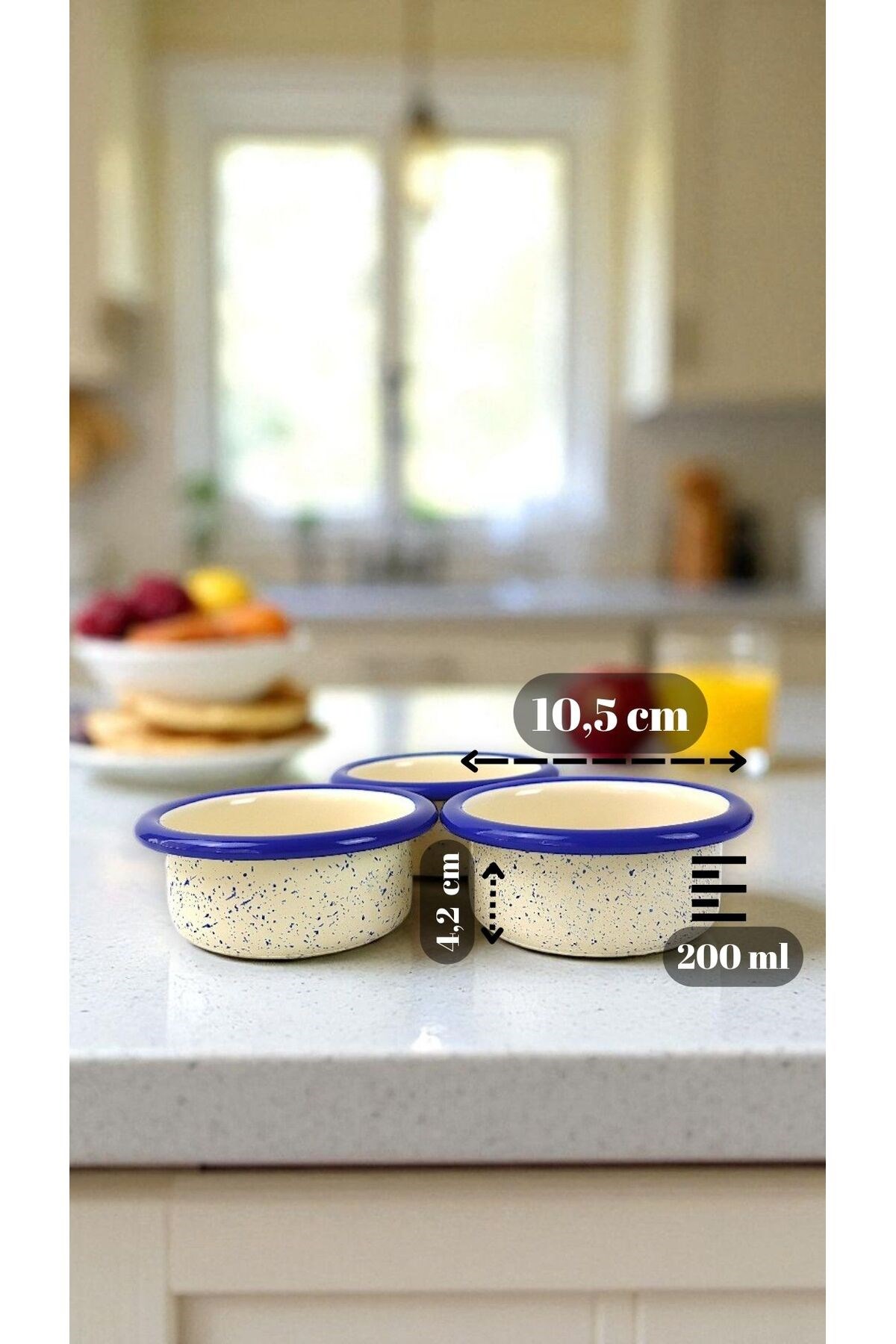 3 Parça 10Cm Emaye Dik Tabak Set , Kahvaltı Tabağı, Reçellik, Zeytin, Peynir Tabağı, Çeyiz, Hediye