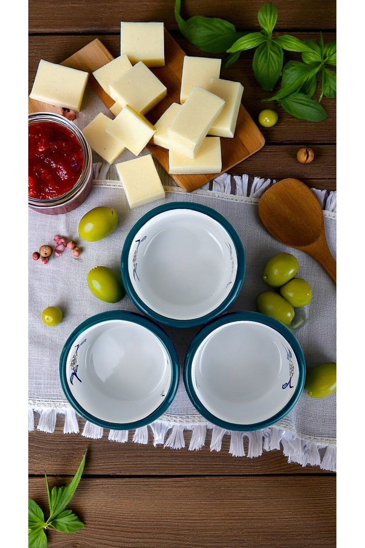 3 Parça 10Cm Emaye Dik Tabak Set , Kahvaltı Tabağı, Reçellik, Zeytin, Peynir Tabağı, Çeyiz, Hediye