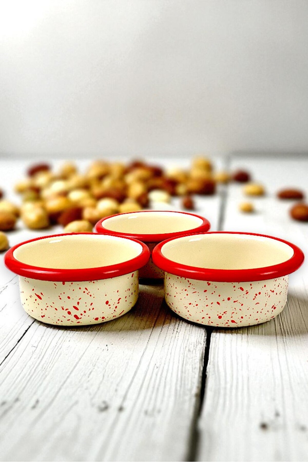 3 Parça 10Cm Emaye Dik Tabak Set , Kahvaltı Tabağı, Reçellik, Zeytin, Peynir Tabağı, Çeyiz, Hediye