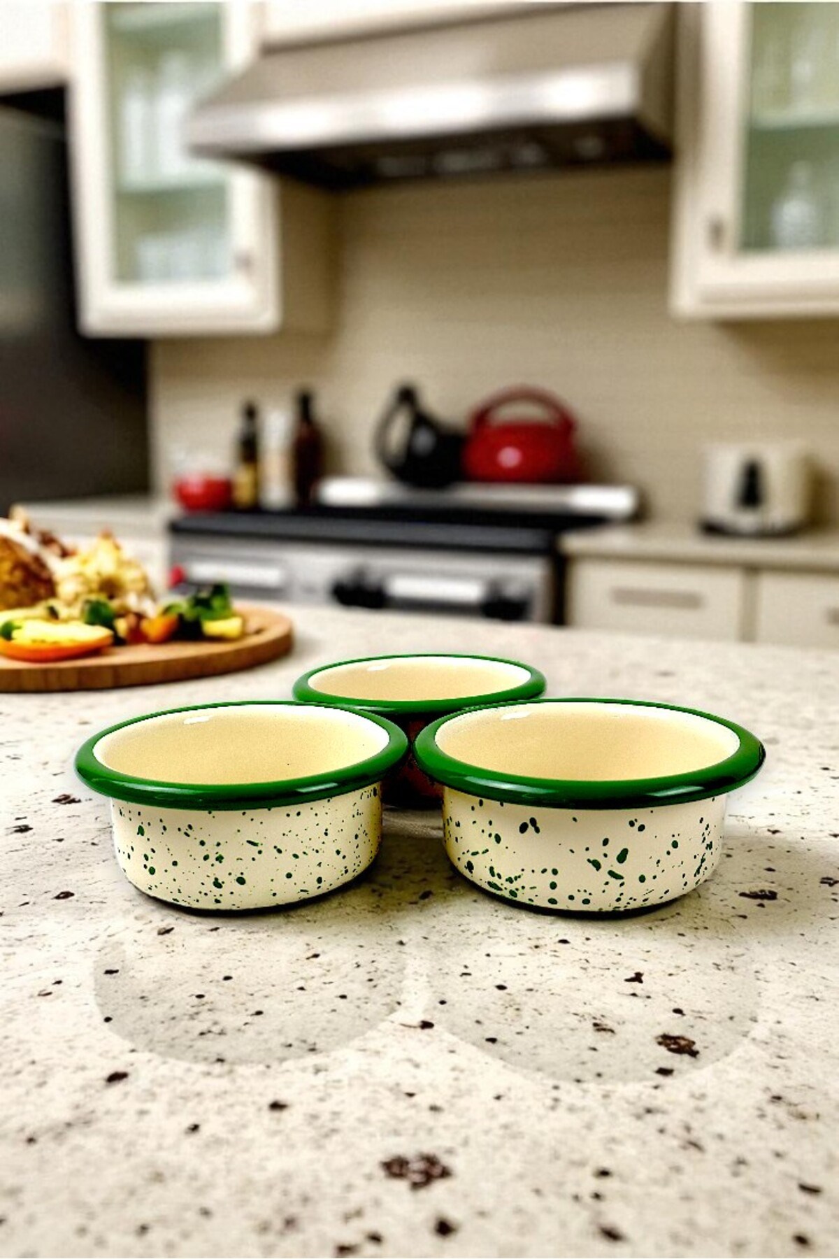 3 Parça 10Cm Emaye Dik Tabak Set , Kahvaltı Tabağı, Reçellik, Zeytin, Peynir Tabağı, Çeyiz, Hediye
