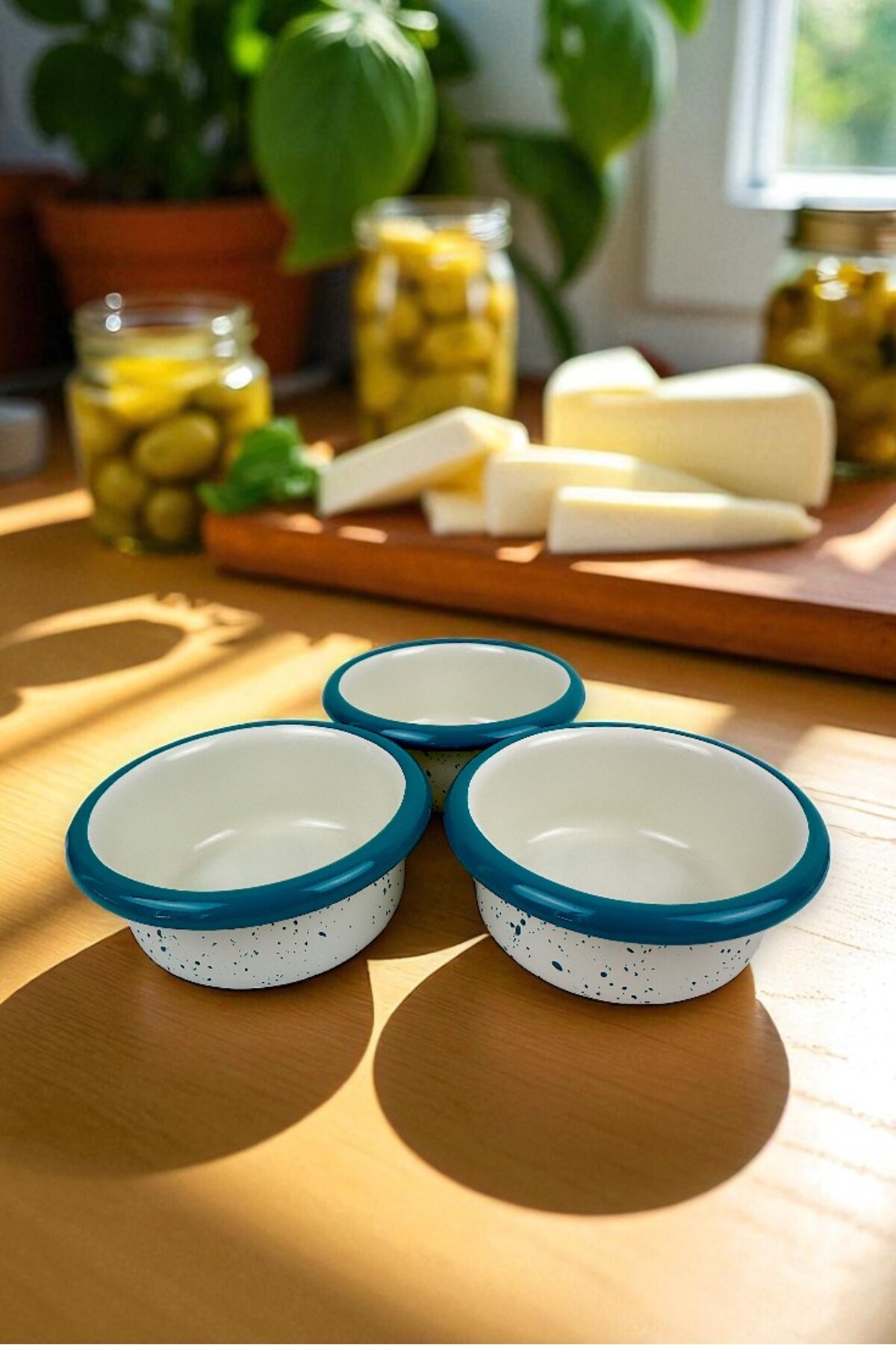 3 Parça 10Cm Emaye Dik Tabak Set , Kahvaltı Tabağı, Reçellik, Zeytin, Peynir Tabağı, Çeyiz, Hediye