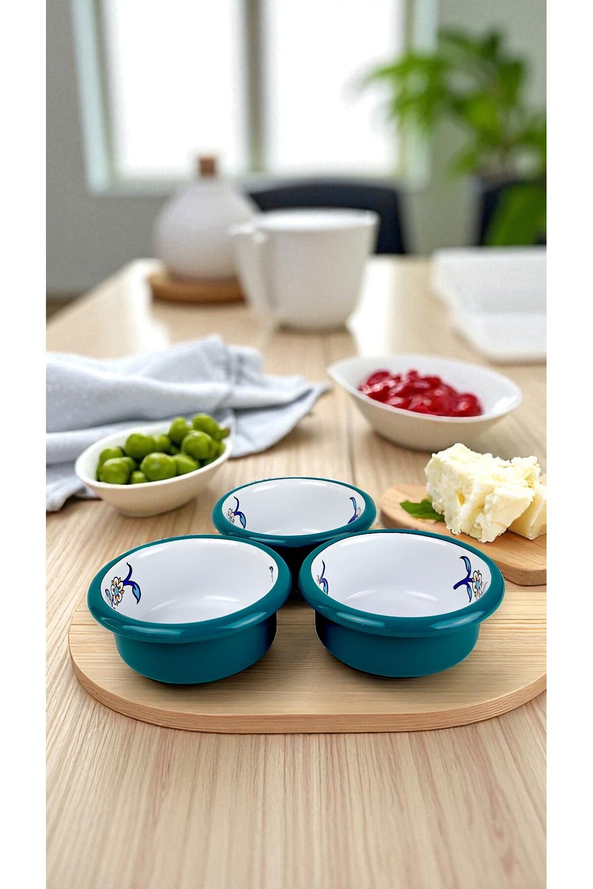 3 Parça 10Cm Emaye Dik Tabak Set , Kahvaltı Tabağı, Reçellik, Zeytin, Peynir Tabağı, Çeyiz, Hediye