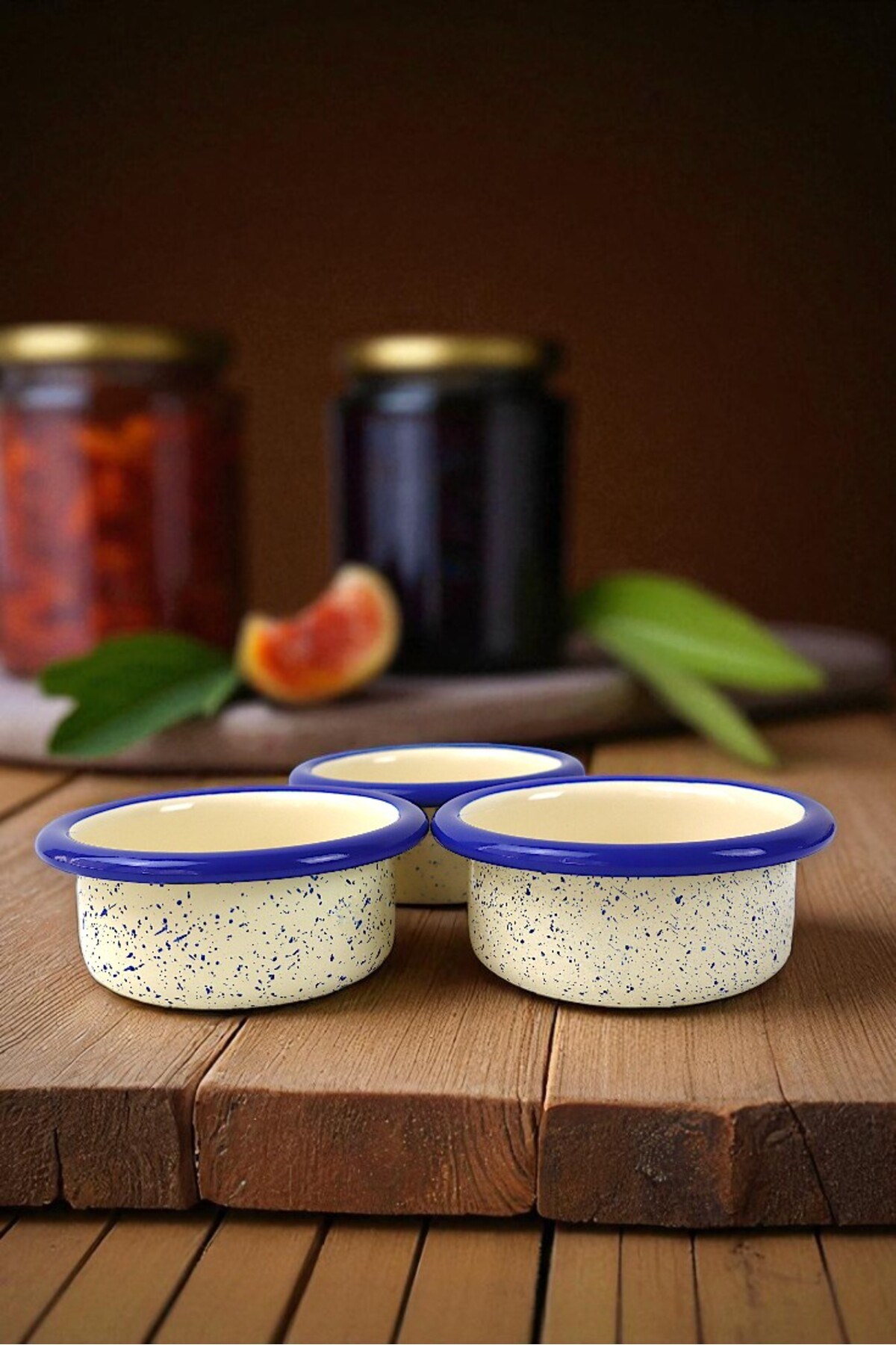 3 Parça 10Cm Emaye Dik Tabak Set , Kahvaltı Tabağı, Reçellik, Zeytin, Peynir Tabağı, Çeyiz, Hediye