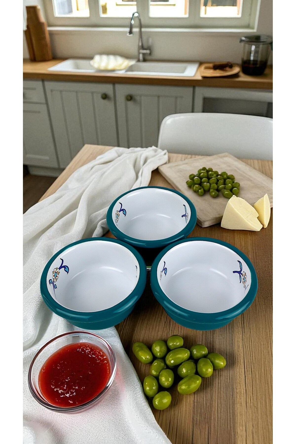 3 Parça 10Cm Emaye Dik Tabak Set , Kahvaltı Tabağı, Reçellik, Zeytin, Peynir Tabağı, Çeyiz, Hediye