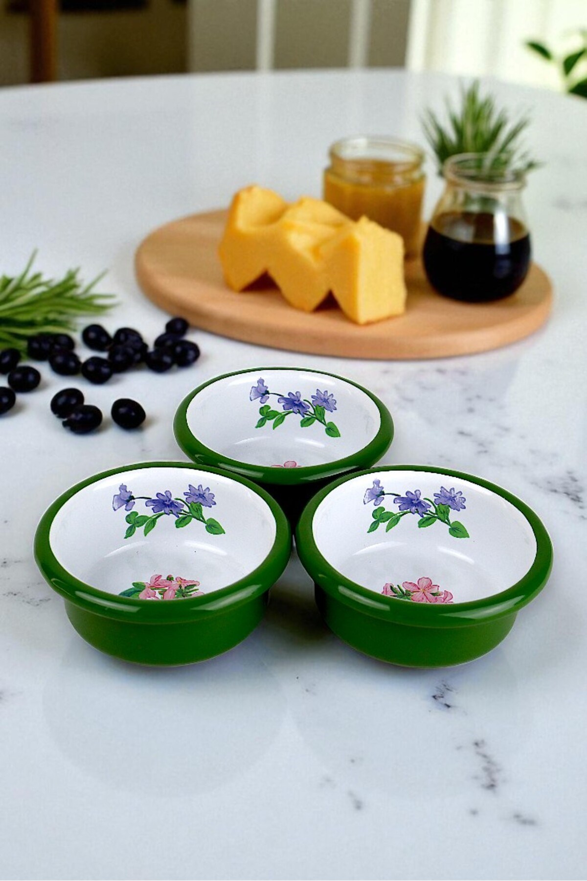 3 Parça 10Cm Emaye Dik Tabak Set , Kahvaltı Tabağı, Reçellik, Zeytin, Peynir Tabağı, Çeyiz, Hediye