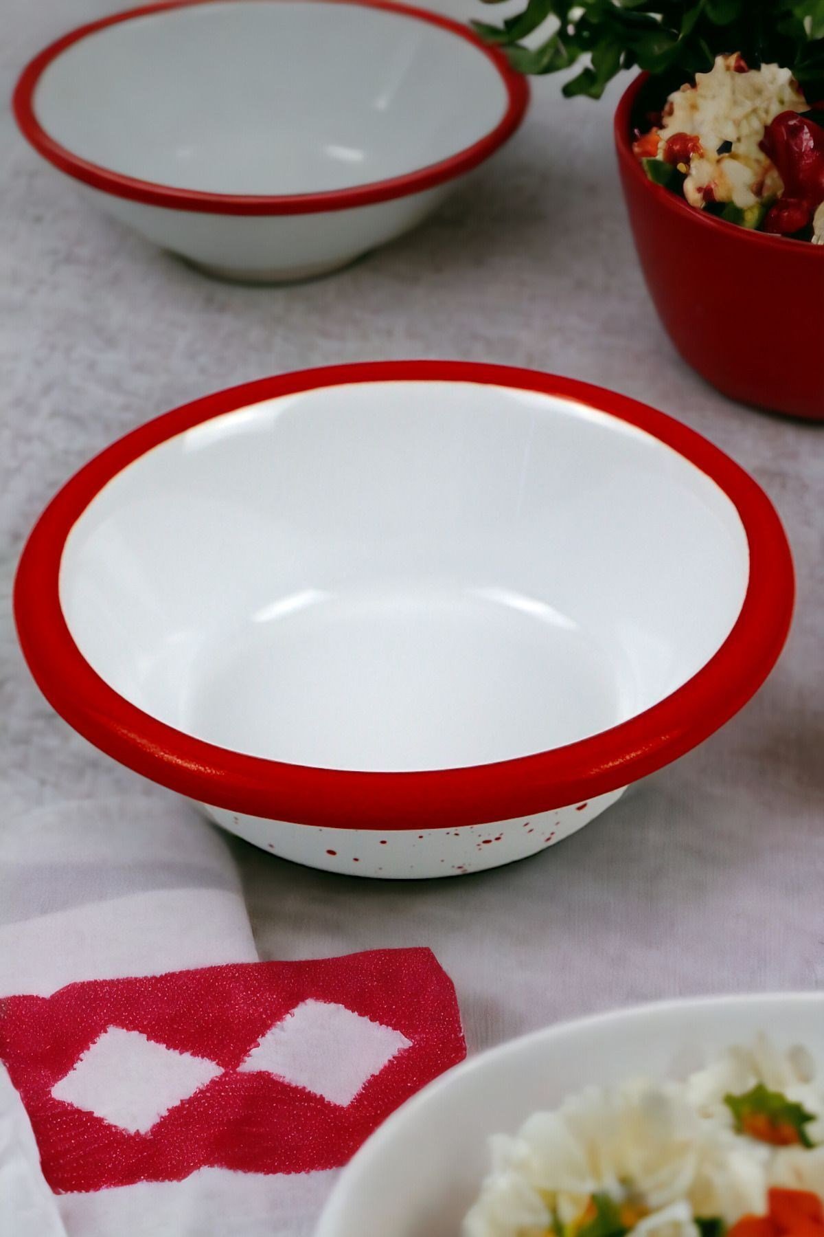 3 Parça 10Cm Emaye Konik Tabak Set , Kahvaltı Tabağı, Reçellik, Zeytin, Peynir Tabağı, Çeyiz, Hediye