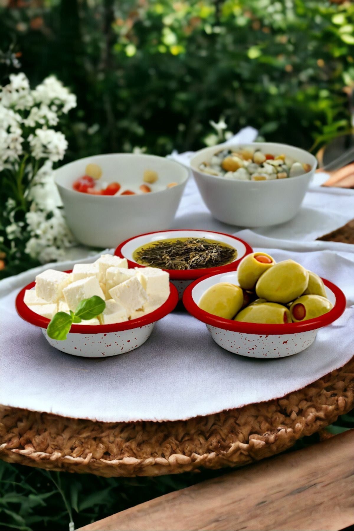 3 Parça 10Cm Emaye Konik Tabak Set , Kahvaltı Tabağı, Reçellik, Zeytin, Peynir Tabağı, Çeyiz, Hediye