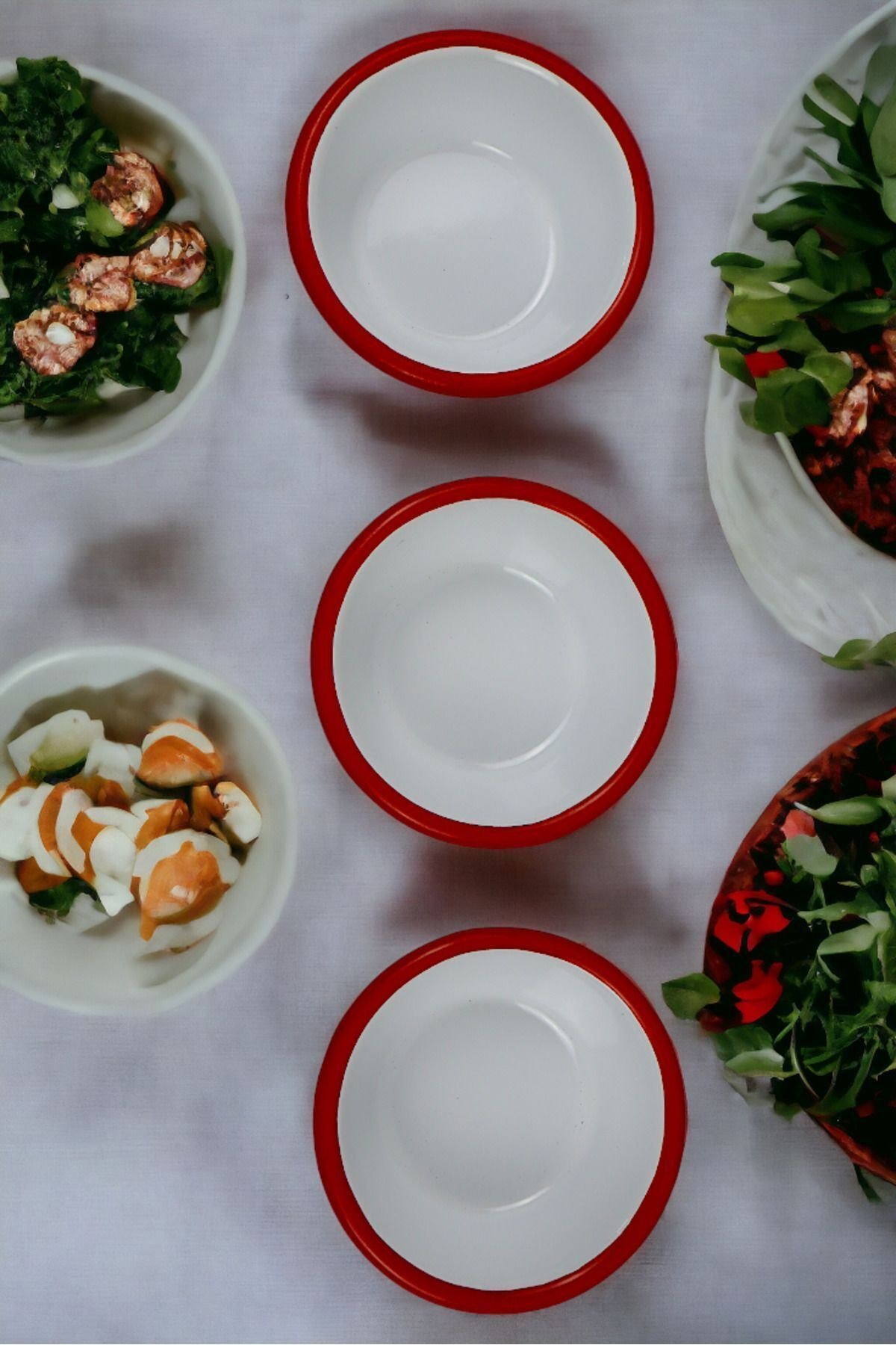 3 Parça 10Cm Emaye Konik Tabak Set , Kahvaltı Tabağı, Reçellik, Zeytin, Peynir Tabağı, Çeyiz, Hediye