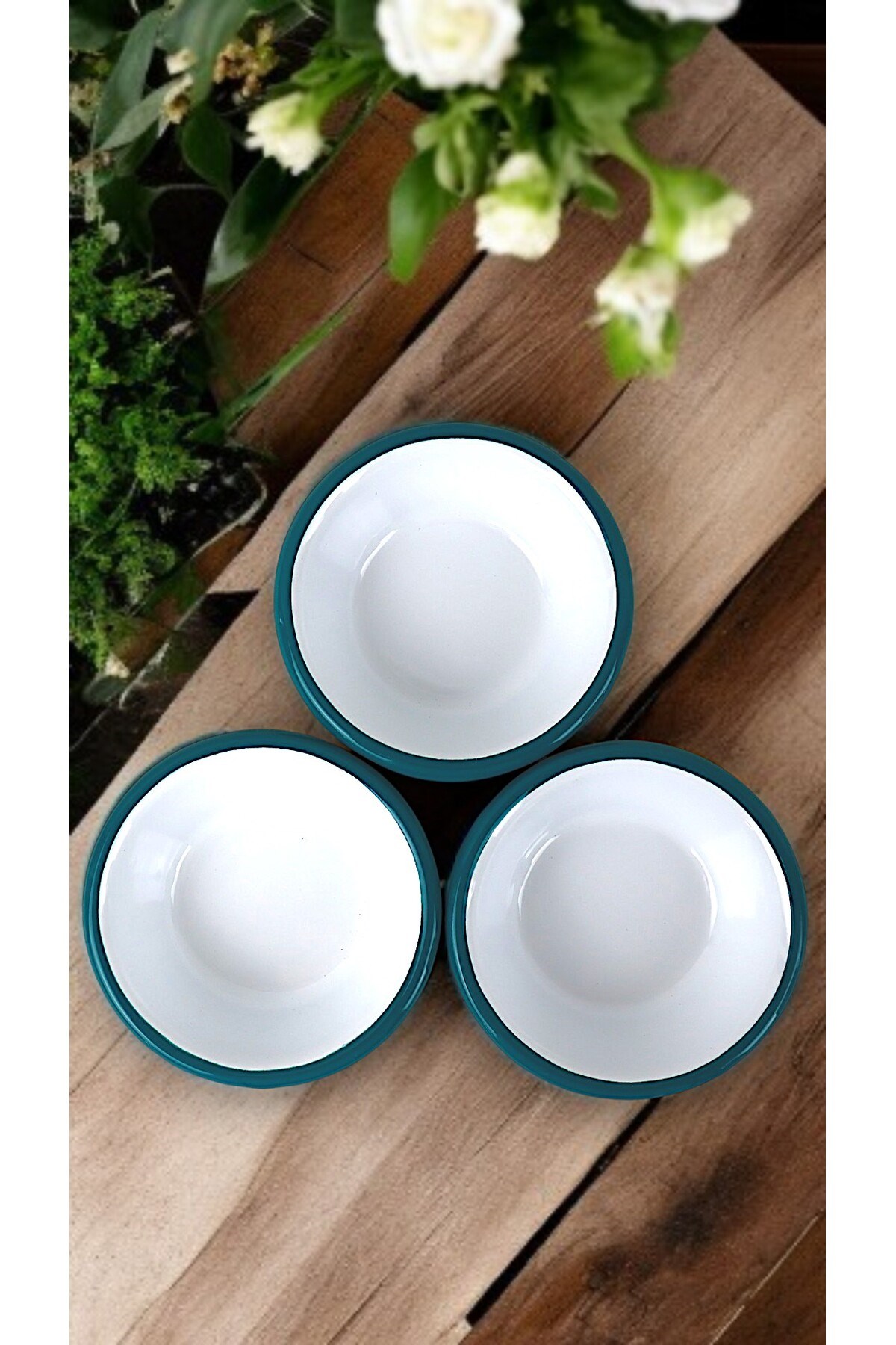 3 Parça 10Cm Emaye Konik Tabak Set , Kahvaltı Tabağı, Reçellik, Zeytin, Peynir Tabağı, Çeyiz, Hediye