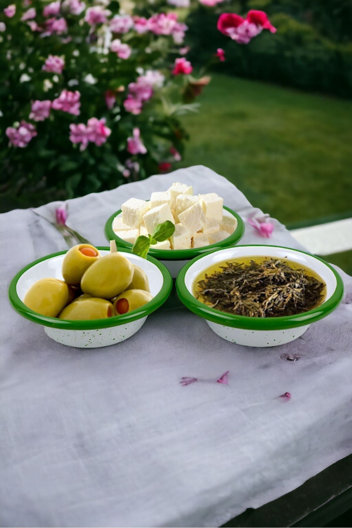 3 Parça 10Cm Emaye Konik Tabak Set , Kahvaltı Tabağı, Reçellik, Zeytin, Peynir Tabağı, Çeyiz, Hediye