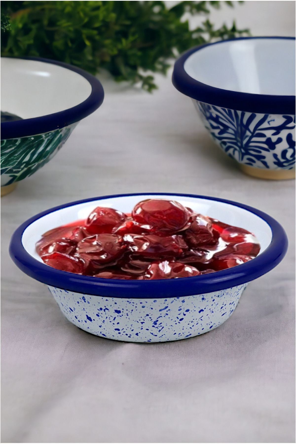 3 Parça 10Cm Emaye Konik Tabak Set , Kahvaltı Tabağı, Reçellik, Zeytin, Peynir Tabağı, Çeyiz, Hediye