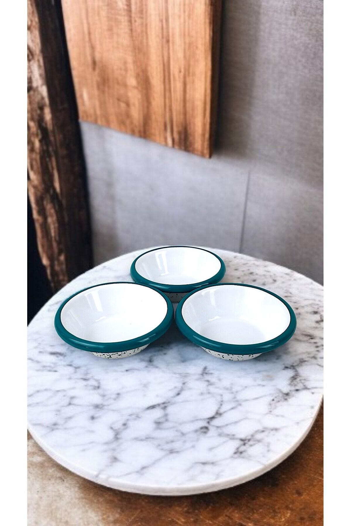 3 Parça 10Cm Emaye Konik Tabak Set , Kahvaltı Tabağı, Reçellik, Zeytin, Peynir Tabağı, Çeyiz, Hediye