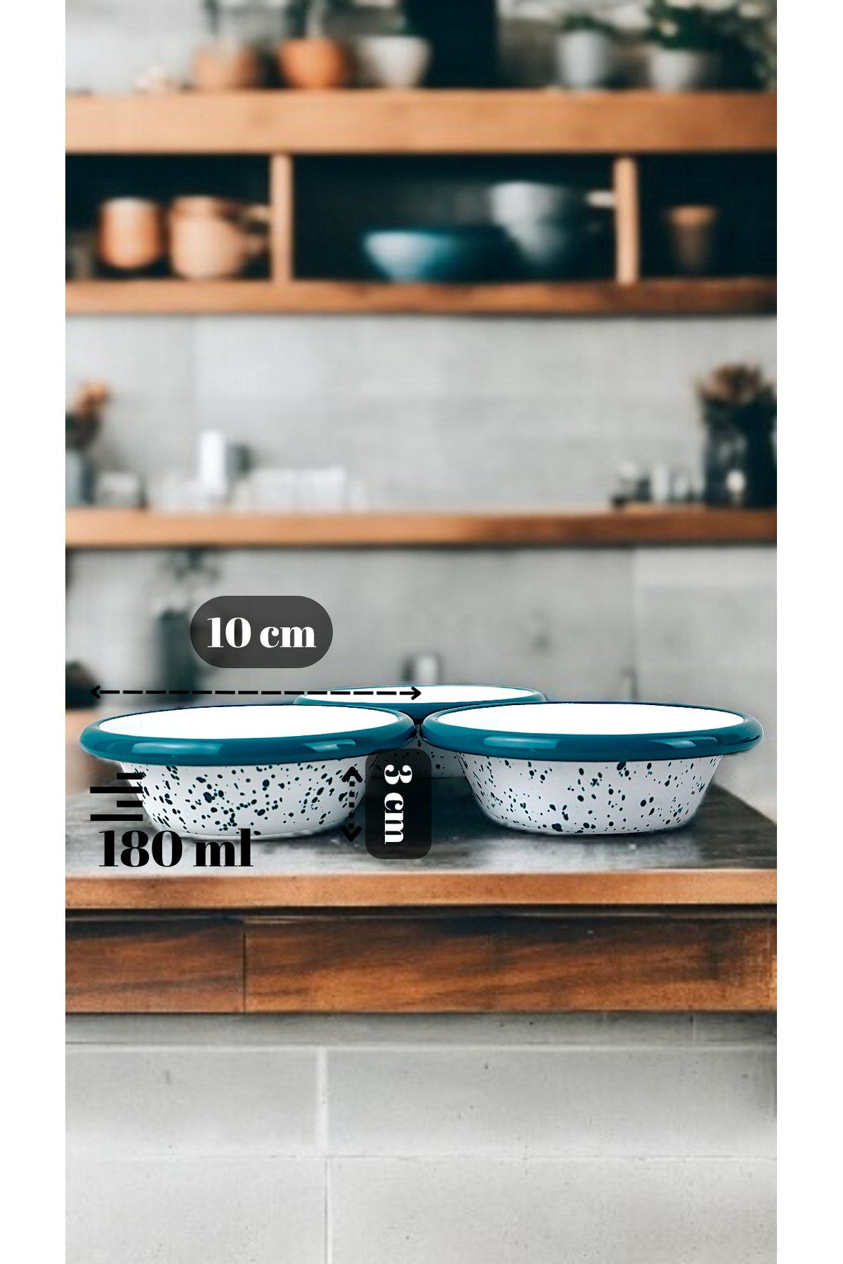 3 Parça 10Cm Emaye Konik Tabak Set , Kahvaltı Tabağı, Reçellik, Zeytin, Peynir Tabağı, Çeyiz, Hediye