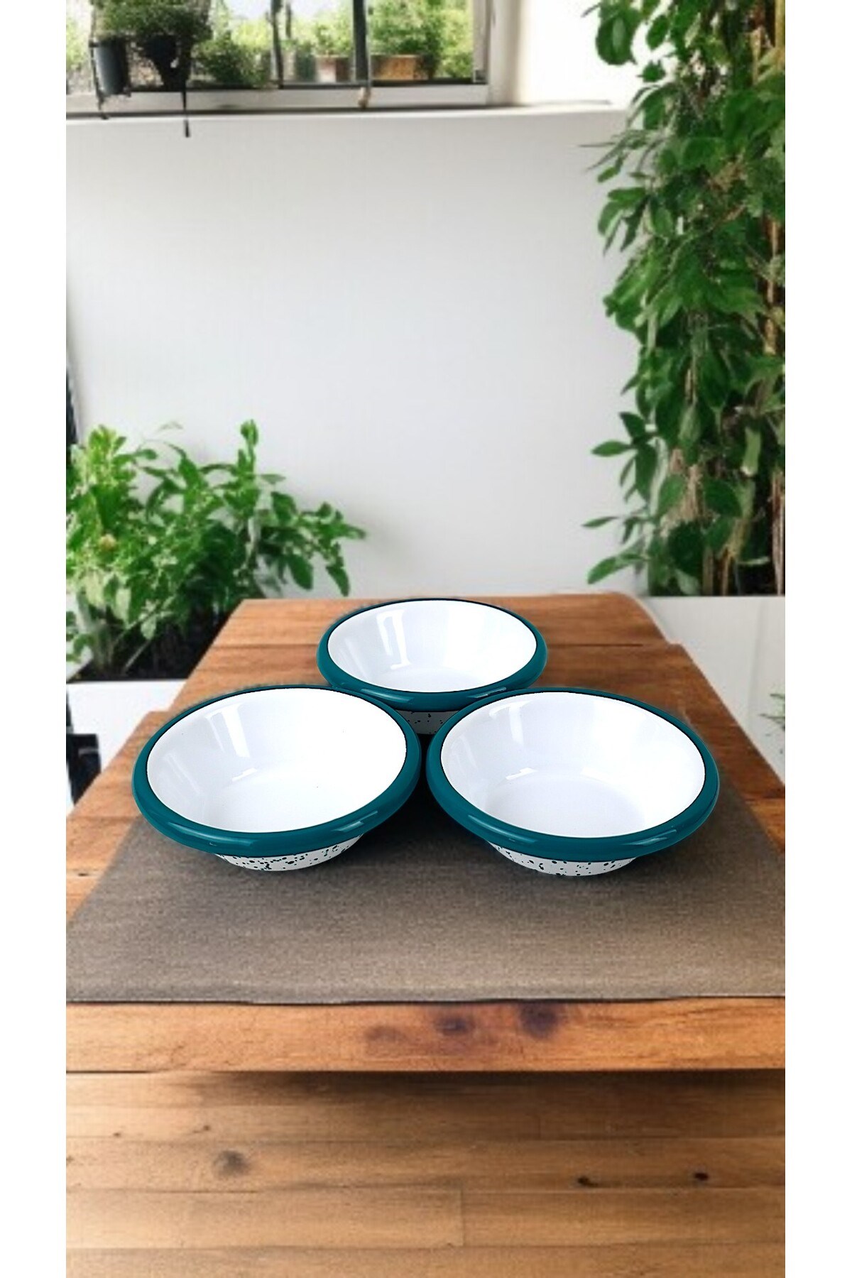 3 Parça 10Cm Emaye Konik Tabak Set , Kahvaltı Tabağı, Reçellik, Zeytin, Peynir Tabağı, Çeyiz, Hediye