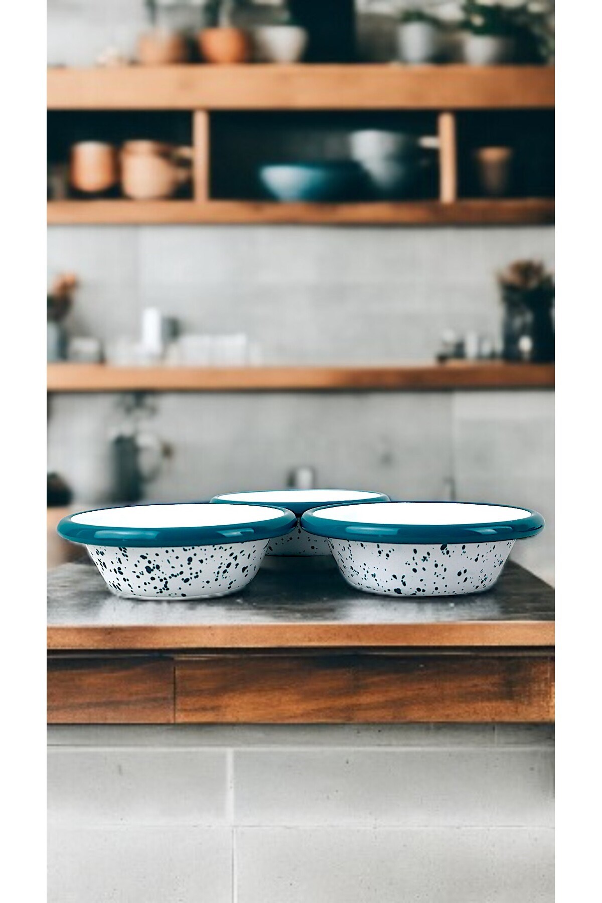 3 Parça 10Cm Emaye Konik Tabak Set , Kahvaltı Tabağı, Reçellik, Zeytin, Peynir Tabağı, Çeyiz, Hediye