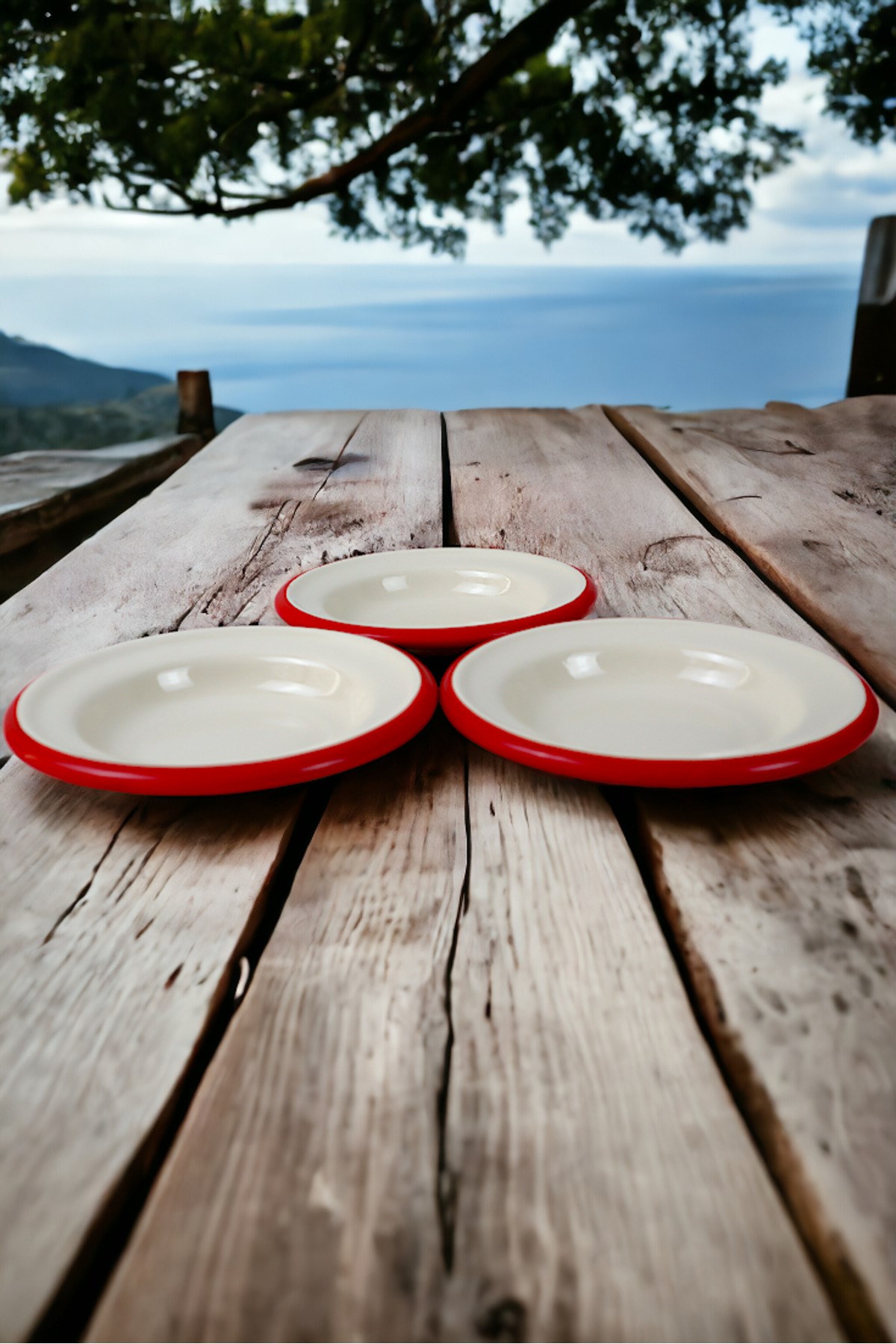 3 Parça 14Cm Emaye Tabak Set , Kahvaltı Tabağı, Reçellik, Zeytin, Peynir Tabağı, Çeyiz, Hediye