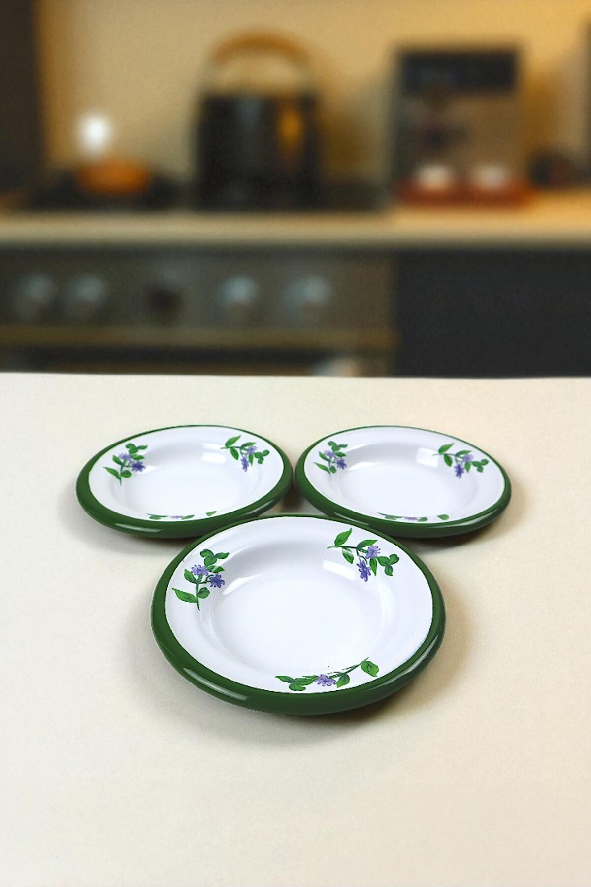 3 Parça 14Cm Emaye Tabak Set ,Kahvaltı Tabağı,Reçellik, Zeytin, Peynir Tabağı, Çeyiz, Yılbaşı Hediye