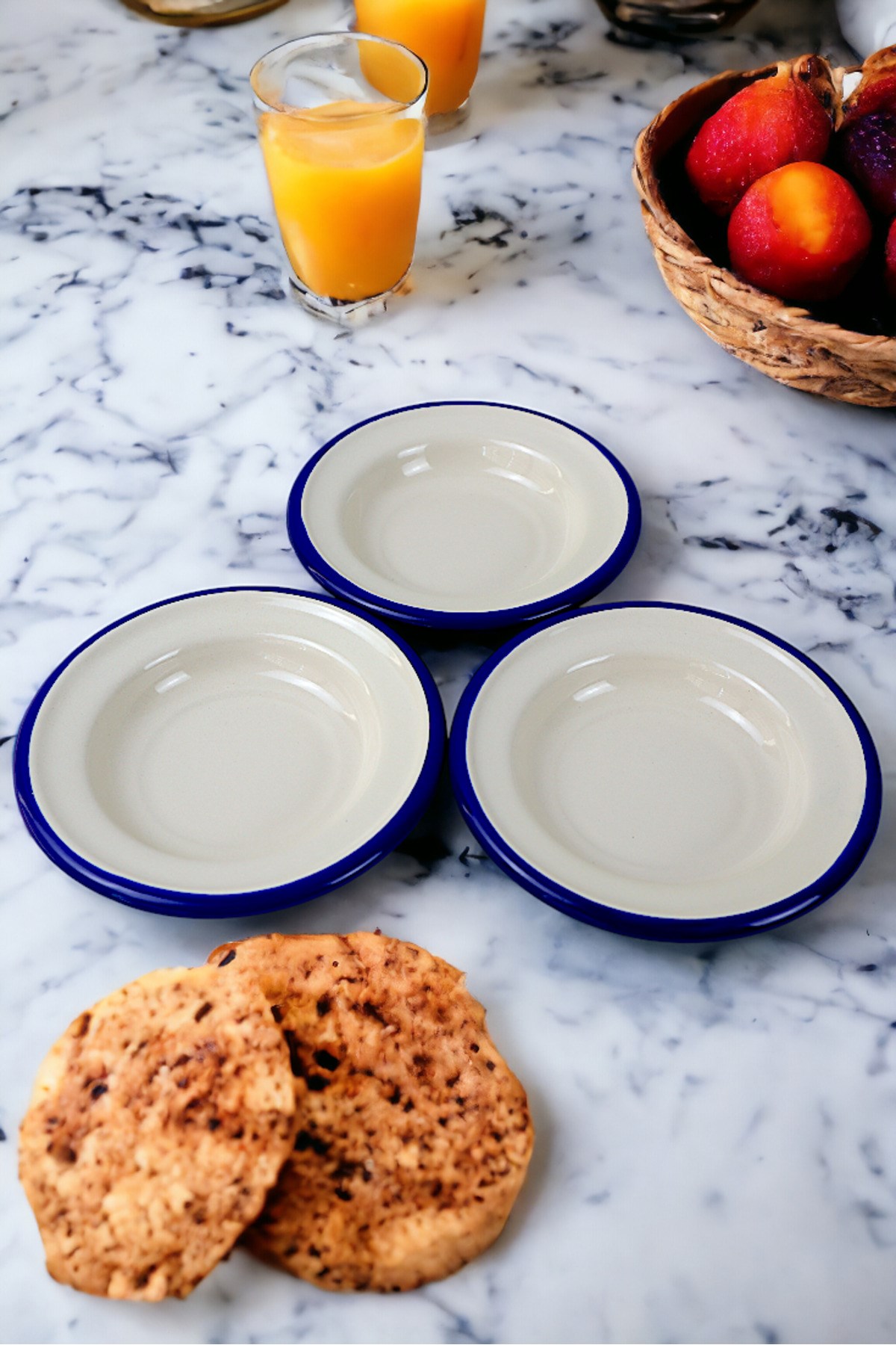3 Parça 14Cm Emaye Tabak Set , Kahvaltı Tabağı, Reçellik, Zeytin, Peynir Tabağı, Çeyiz, Hediye