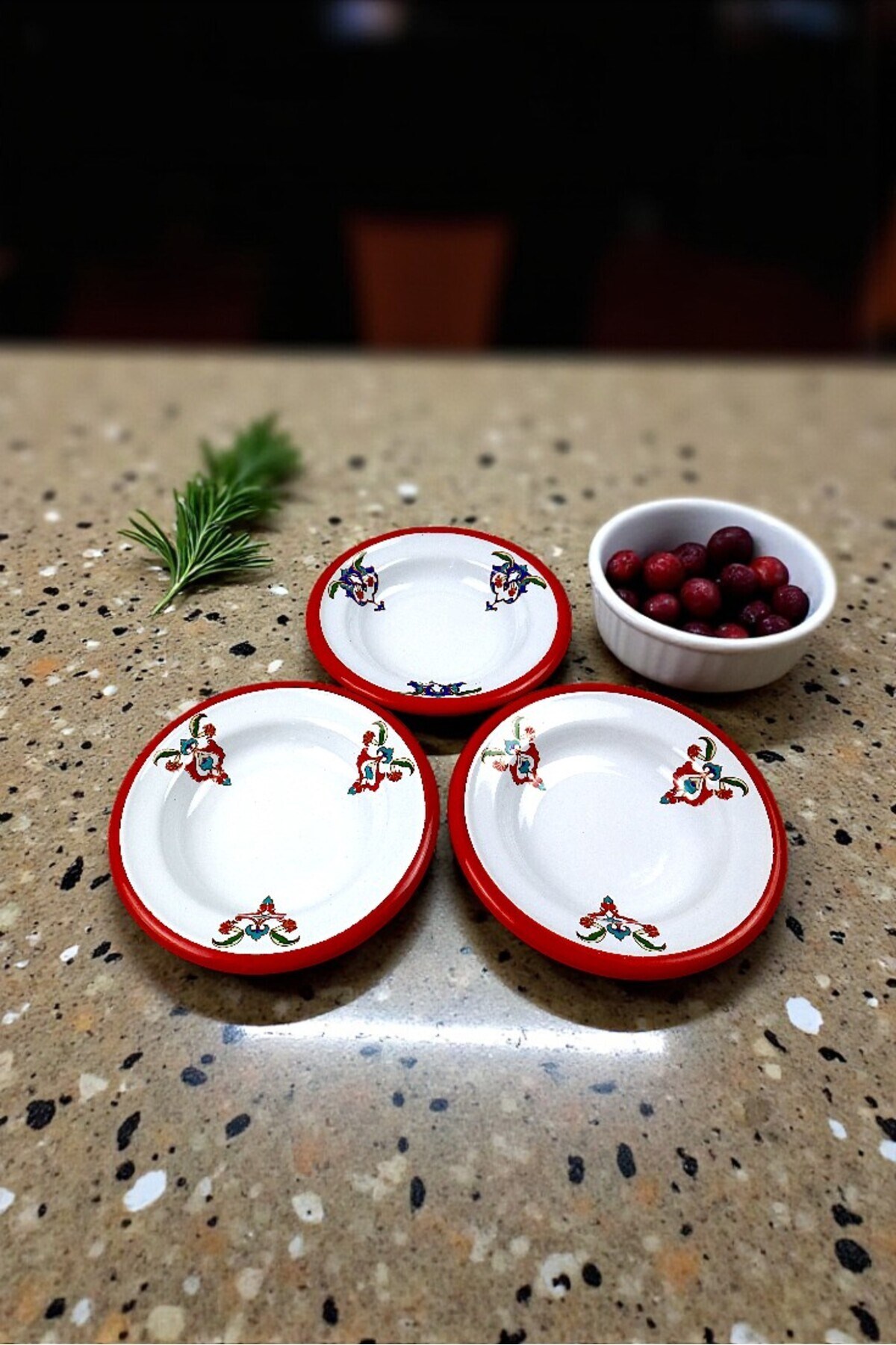 3 Parça 14Cm Emaye Tabak Set ,Kahvaltı Tabağı,Reçellik, Zeytin, Peynir Tabağı, Çeyiz, Yılbaşı Hediye