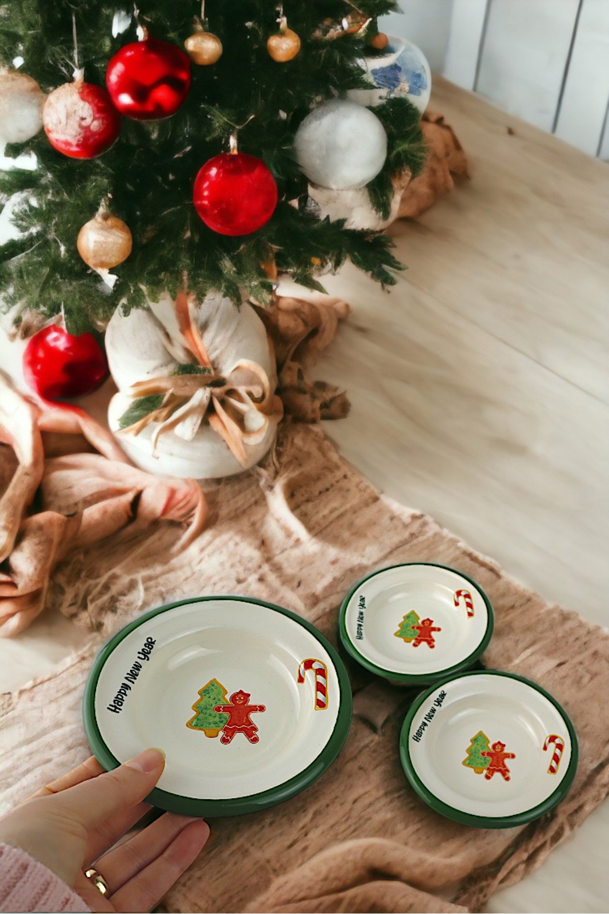3 Parça 14Cm Emaye Tabak Set ,Kahvaltı Tabağı,Reçellik, Zeytin, Peynir Tabağı, Çeyiz, Yılbaşı Hediye