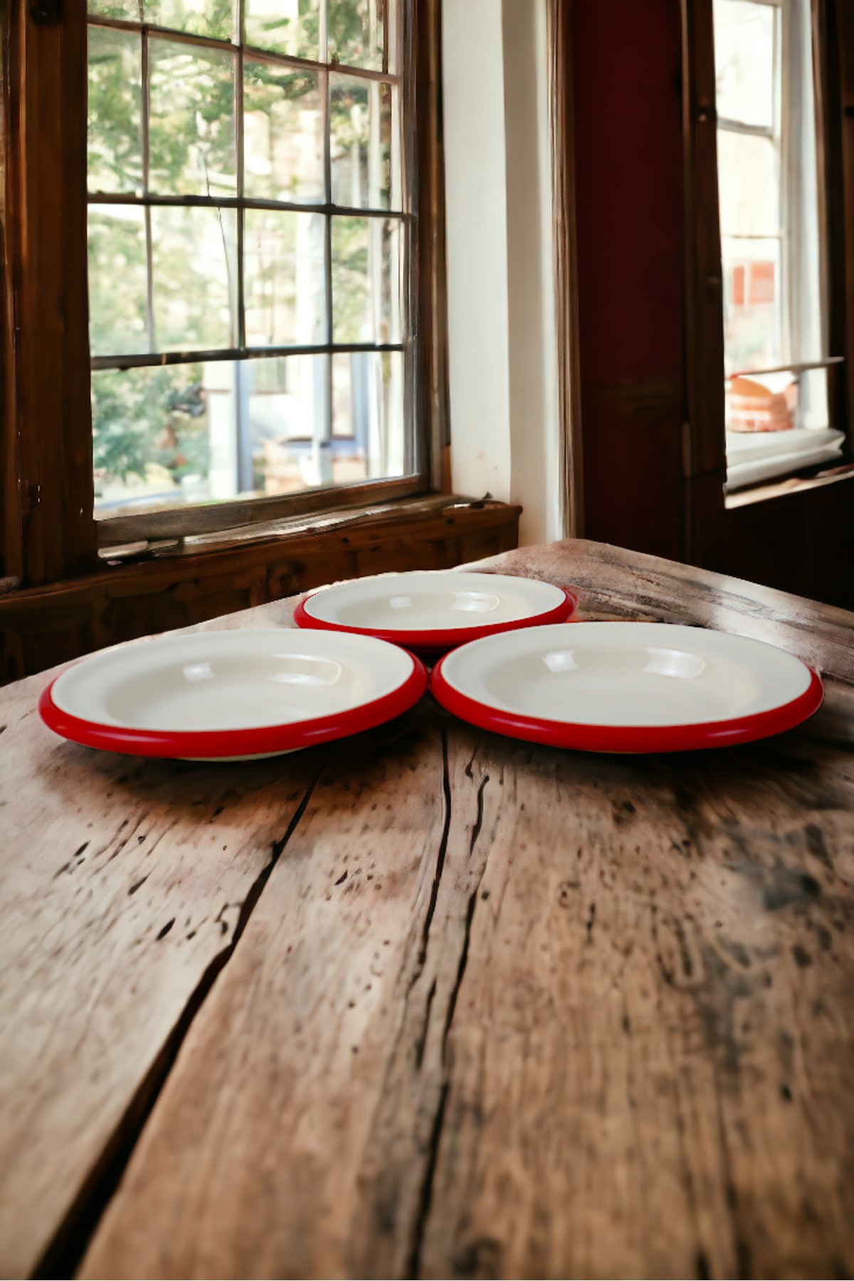 3 Parça 14Cm Emaye Tabak Set , Kahvaltı Tabağı, Reçellik, Zeytin, Peynir Tabağı, Çeyiz, Hediye