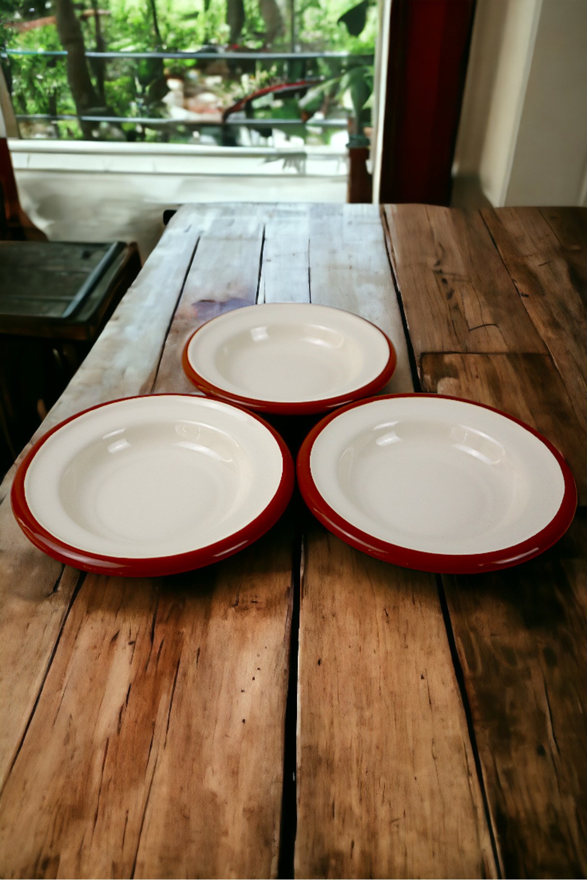 3 Parça 14Cm Emaye Tabak Set , Kahvaltı Tabağı, Reçellik, Zeytin, Peynir Tabağı, Çeyiz, Hediye