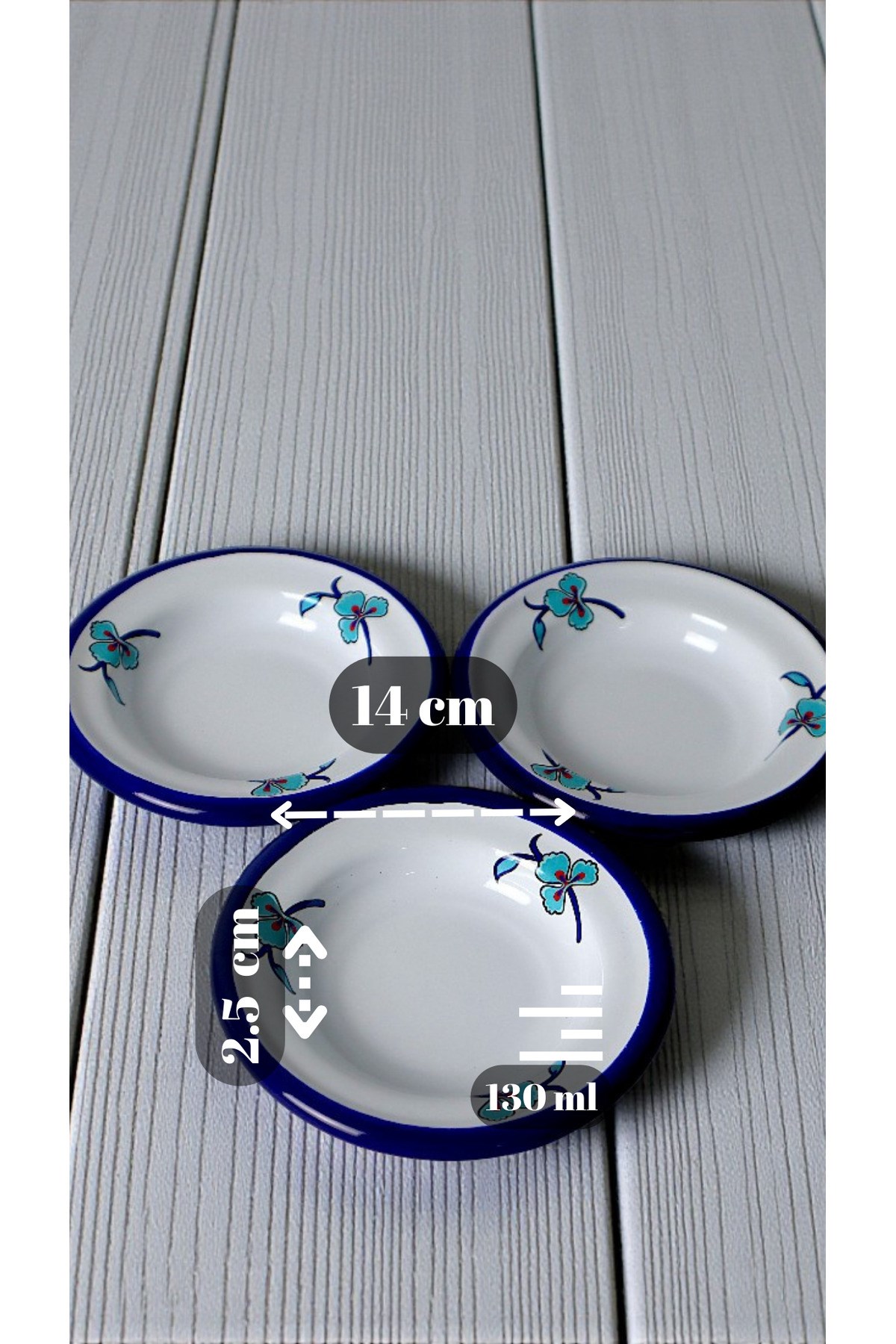 3 Parça 14Cm Emaye Tabak Set ,Kahvaltı Tabağı,Reçellik, Zeytin, Peynir Tabağı, Çeyiz