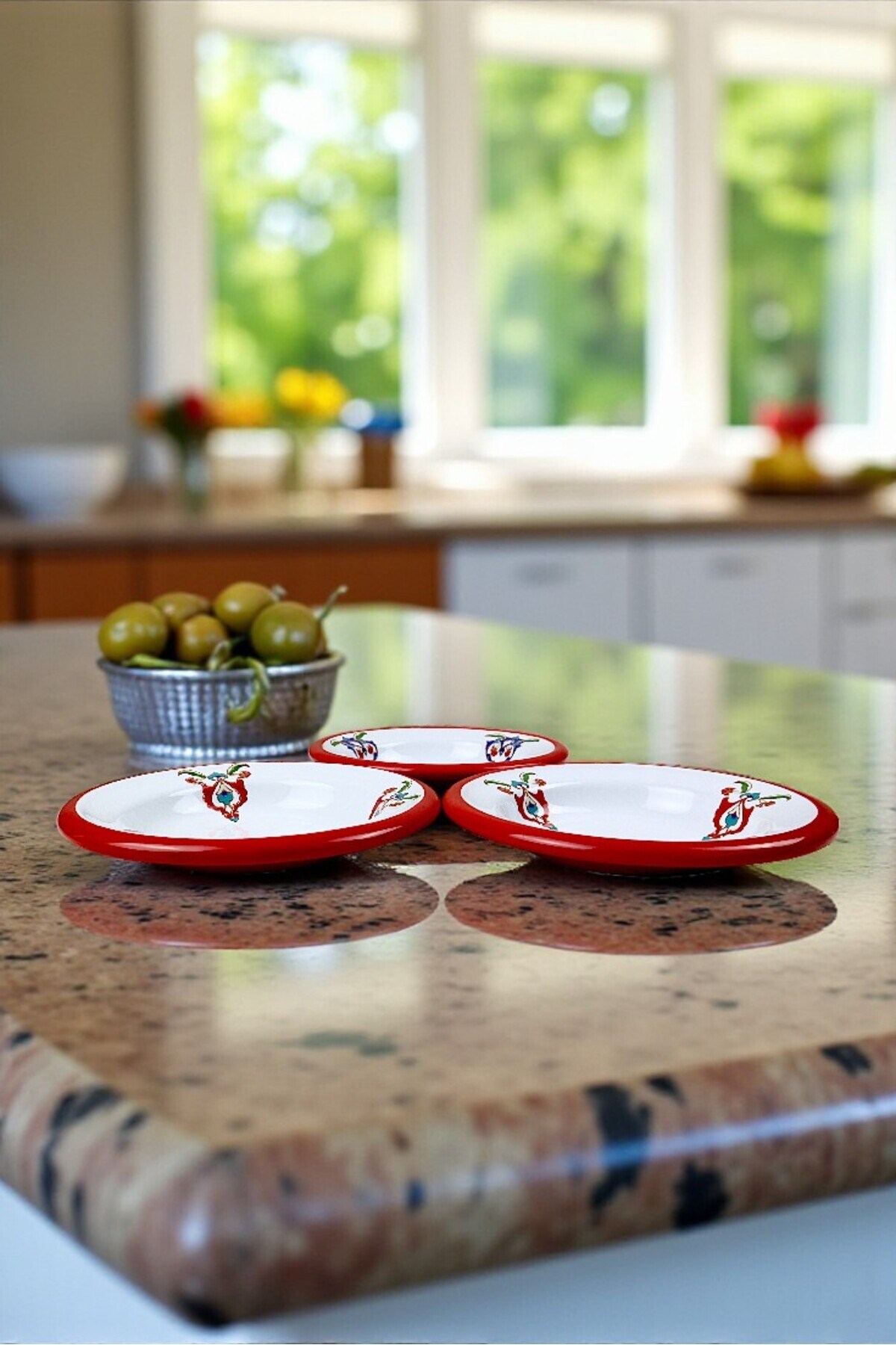 3 Parça 14Cm Emaye Tabak Set ,Kahvaltı Tabağı,Reçellik, Zeytin, Peynir Tabağı, Çeyiz, Yılbaşı Hediye