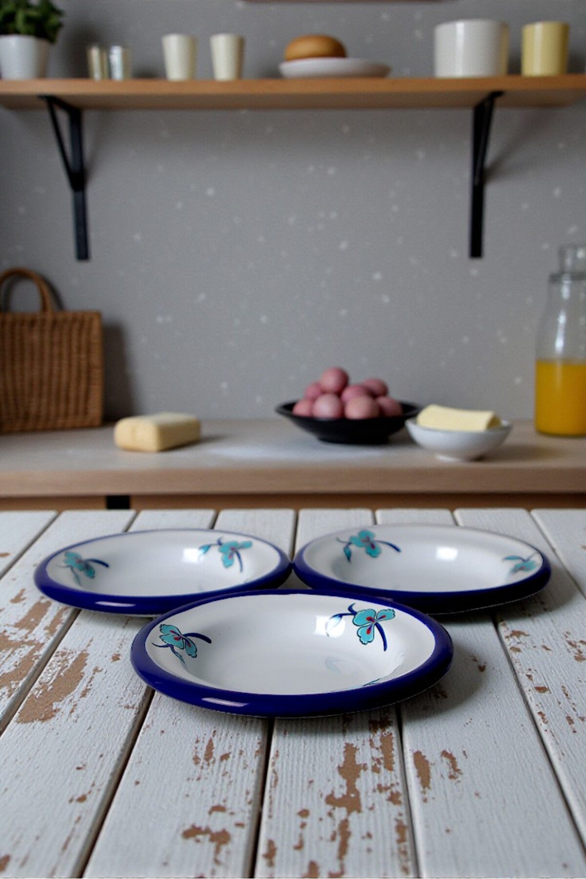 3 Parça 14Cm Emaye Tabak Set ,Kahvaltı Tabağı,Reçellik, Zeytin, Peynir Tabağı, Çeyiz
