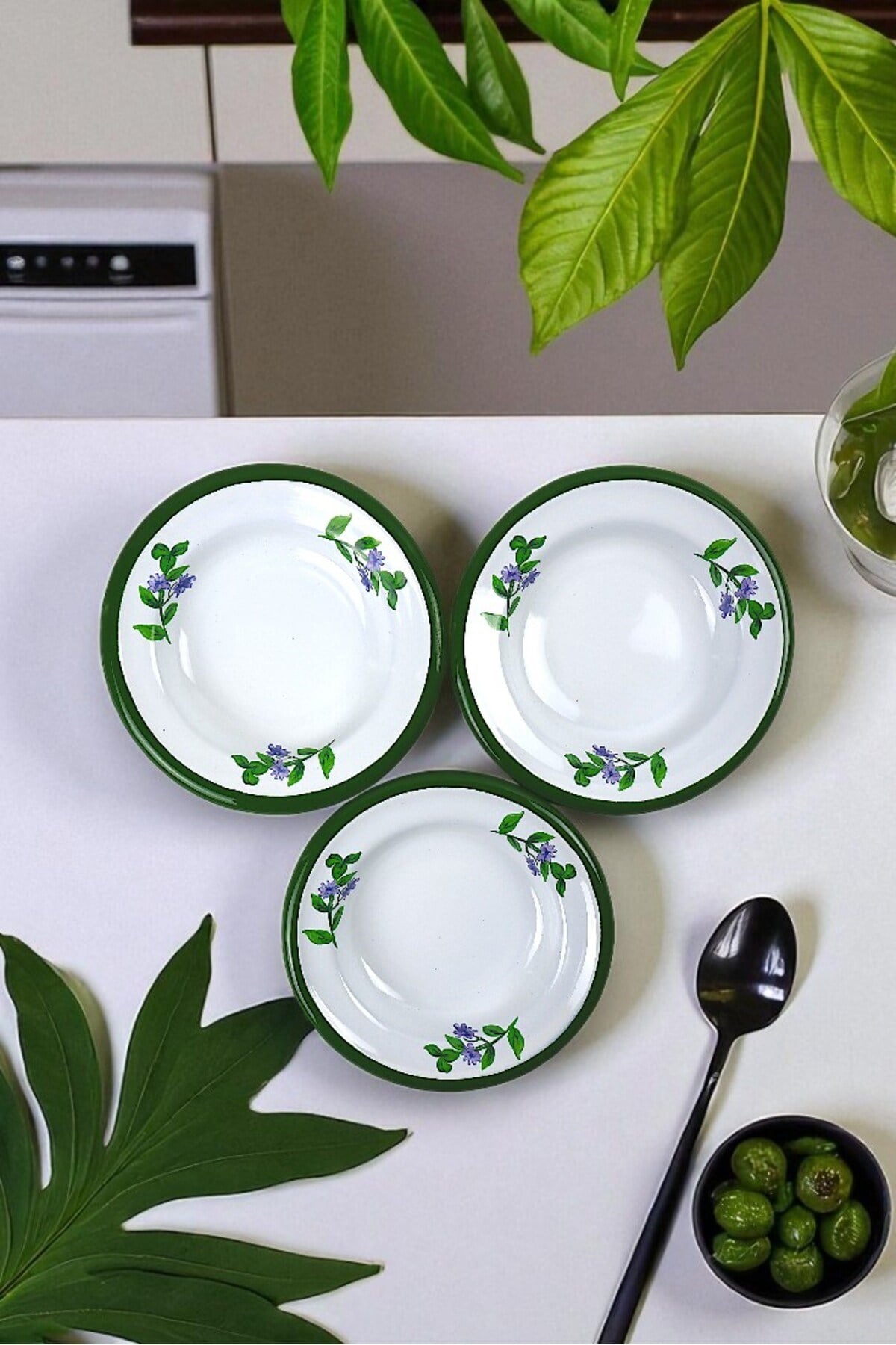 3 Parça 14Cm Emaye Tabak Set ,Kahvaltı Tabağı,Reçellik, Zeytin, Peynir Tabağı, Çeyiz, Yılbaşı Hediye