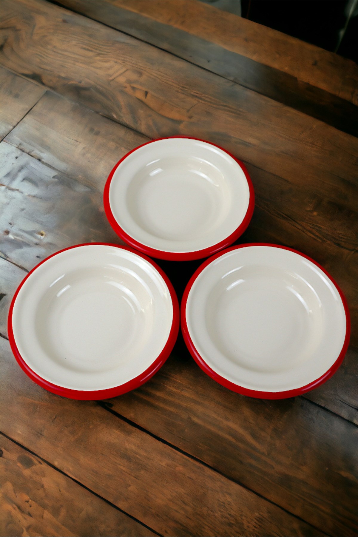 3 Parça 14Cm Emaye Tabak Set , Kahvaltı Tabağı, Reçellik, Zeytin, Peynir Tabağı, Çeyiz, Hediye