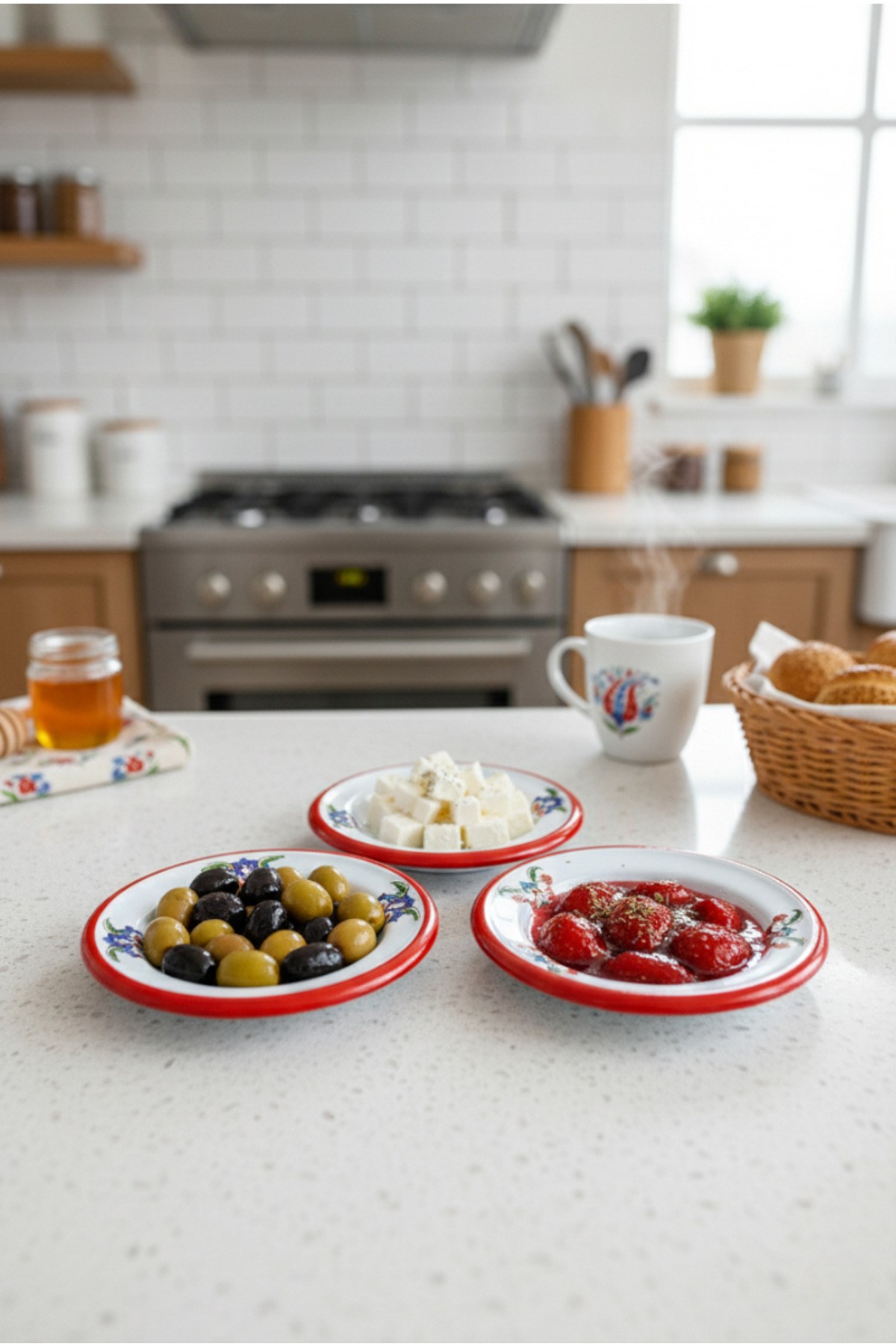 3 Parça 14Cm Emaye Tabak Set ,Kahvaltı Tabağı,Reçellik, Zeytin, Peynir Tabağı, Çeyiz, Yılbaşı Hediye