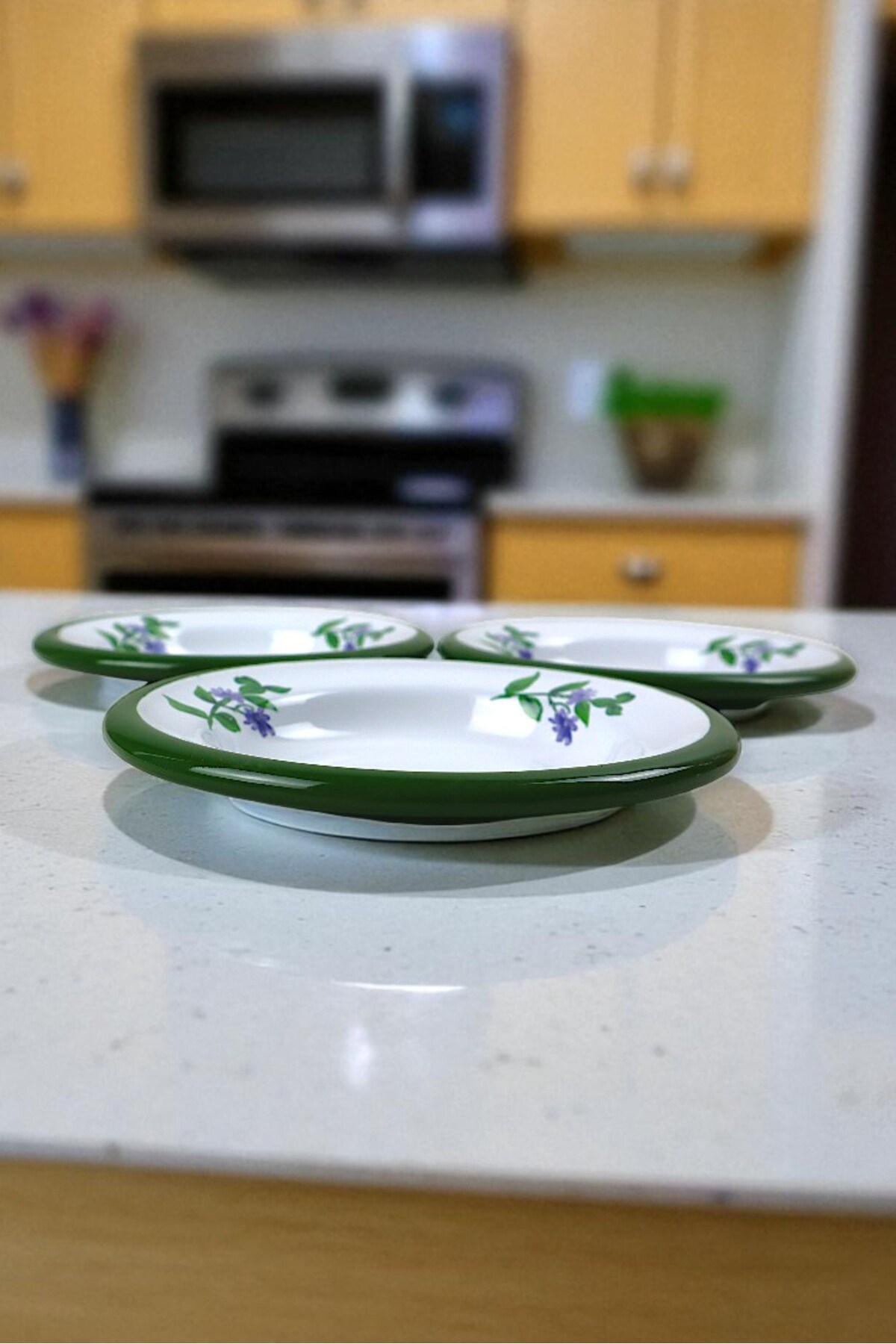 3 Parça 14Cm Emaye Tabak Set ,Kahvaltı Tabağı,Reçellik, Zeytin, Peynir Tabağı, Çeyiz, Yılbaşı Hediye
