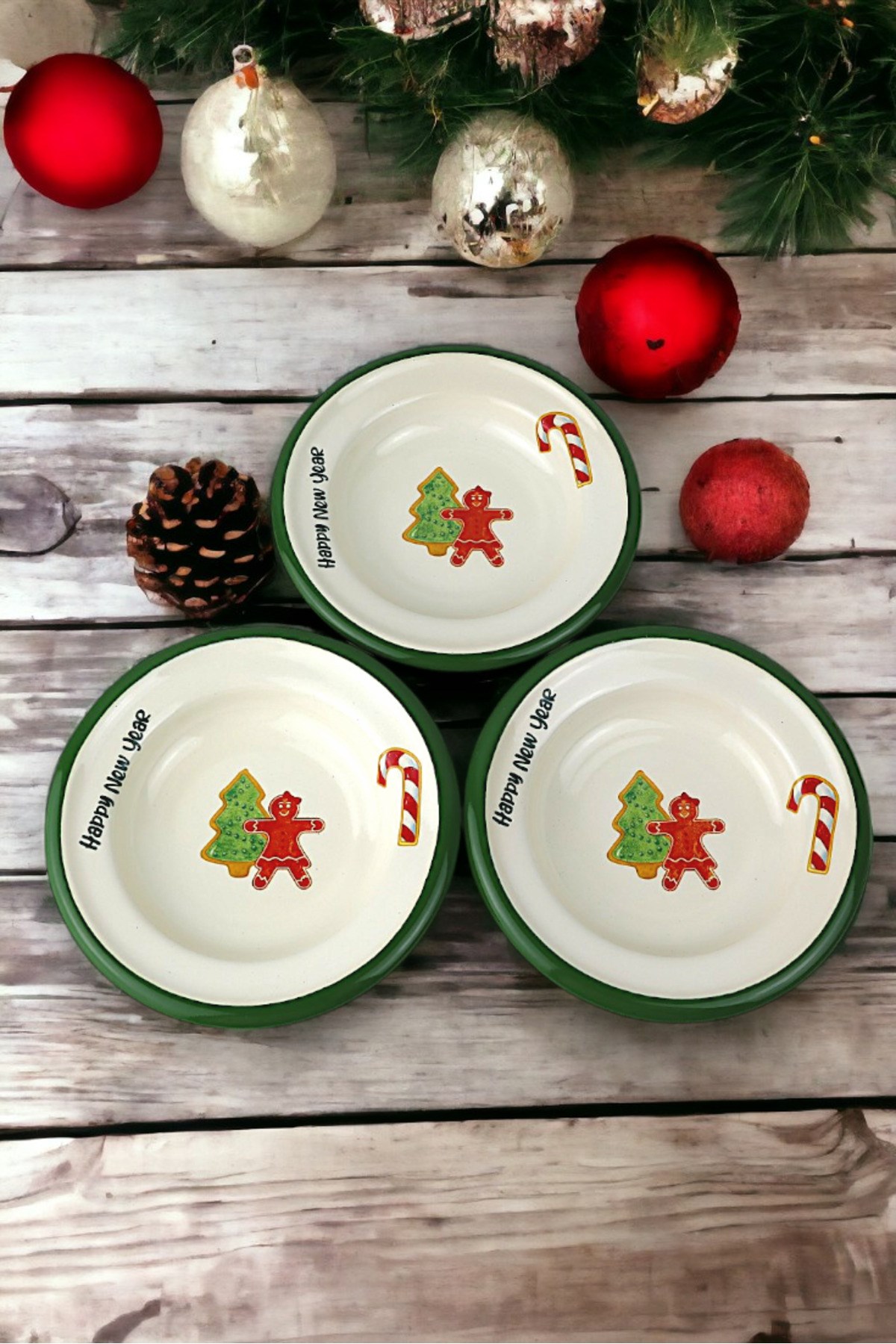 3 Parça 14Cm Emaye Tabak Set ,Kahvaltı Tabağı,Reçellik, Zeytin, Peynir Tabağı, Çeyiz, Yılbaşı Hediye