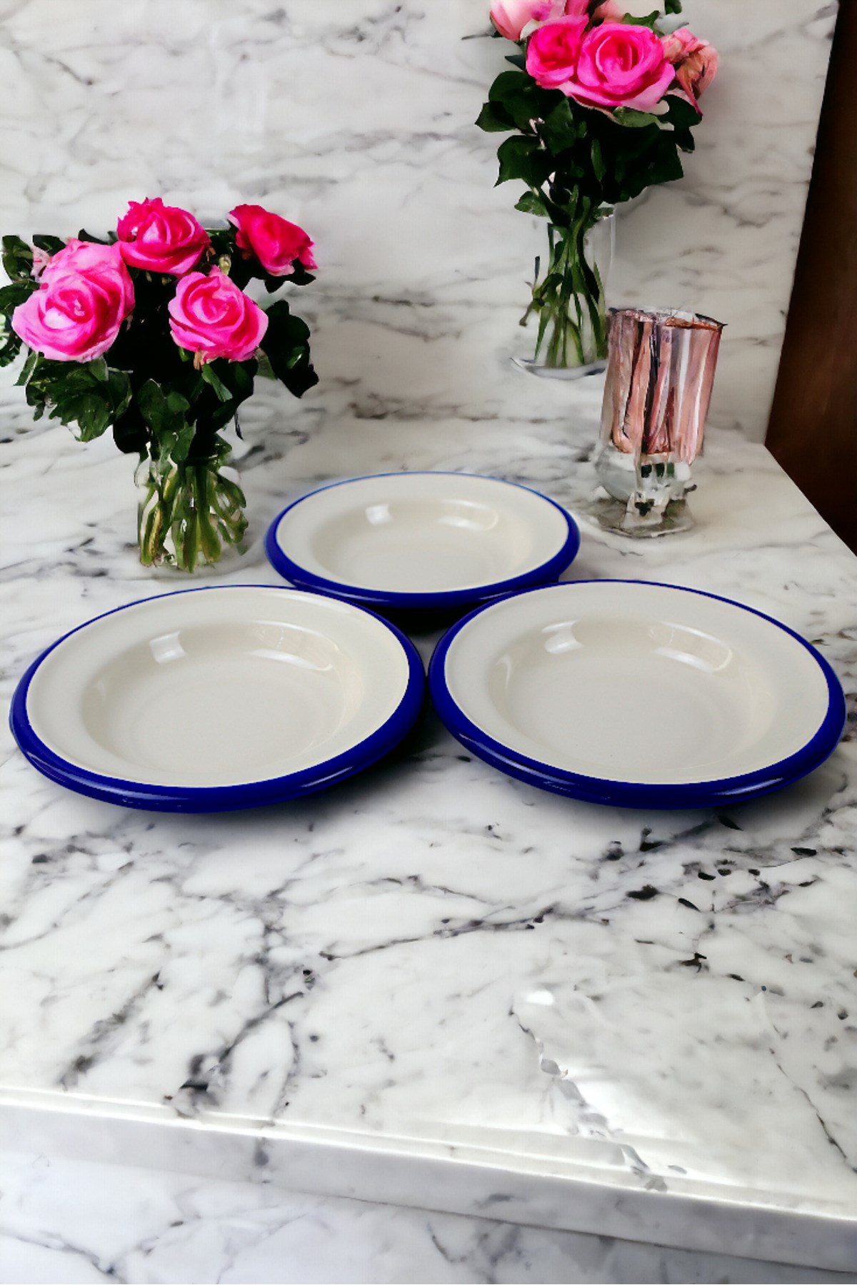 3 Parça 14Cm Emaye Tabak Set , Kahvaltı Tabağı, Reçellik, Zeytin, Peynir Tabağı, Çeyiz, Hediye